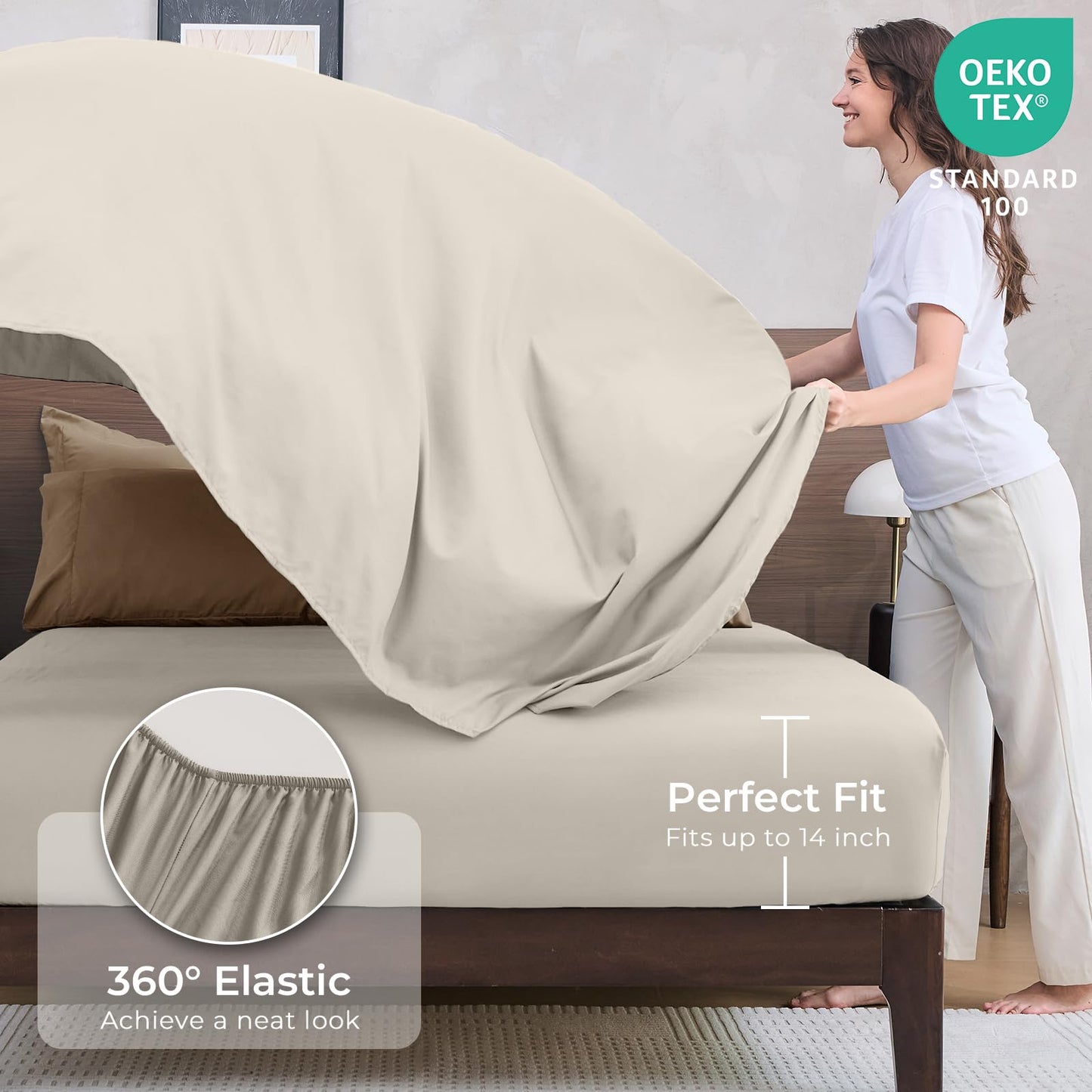 HEVUMYI Khaki & Linen Queen Comforter Set - 7-Piece All Season Bed in a Bag Queen, Ultra Soft Bedding Set with Comforter, Flat Sheet, Fitted Sheet, Pillowcases, Pillow Shams