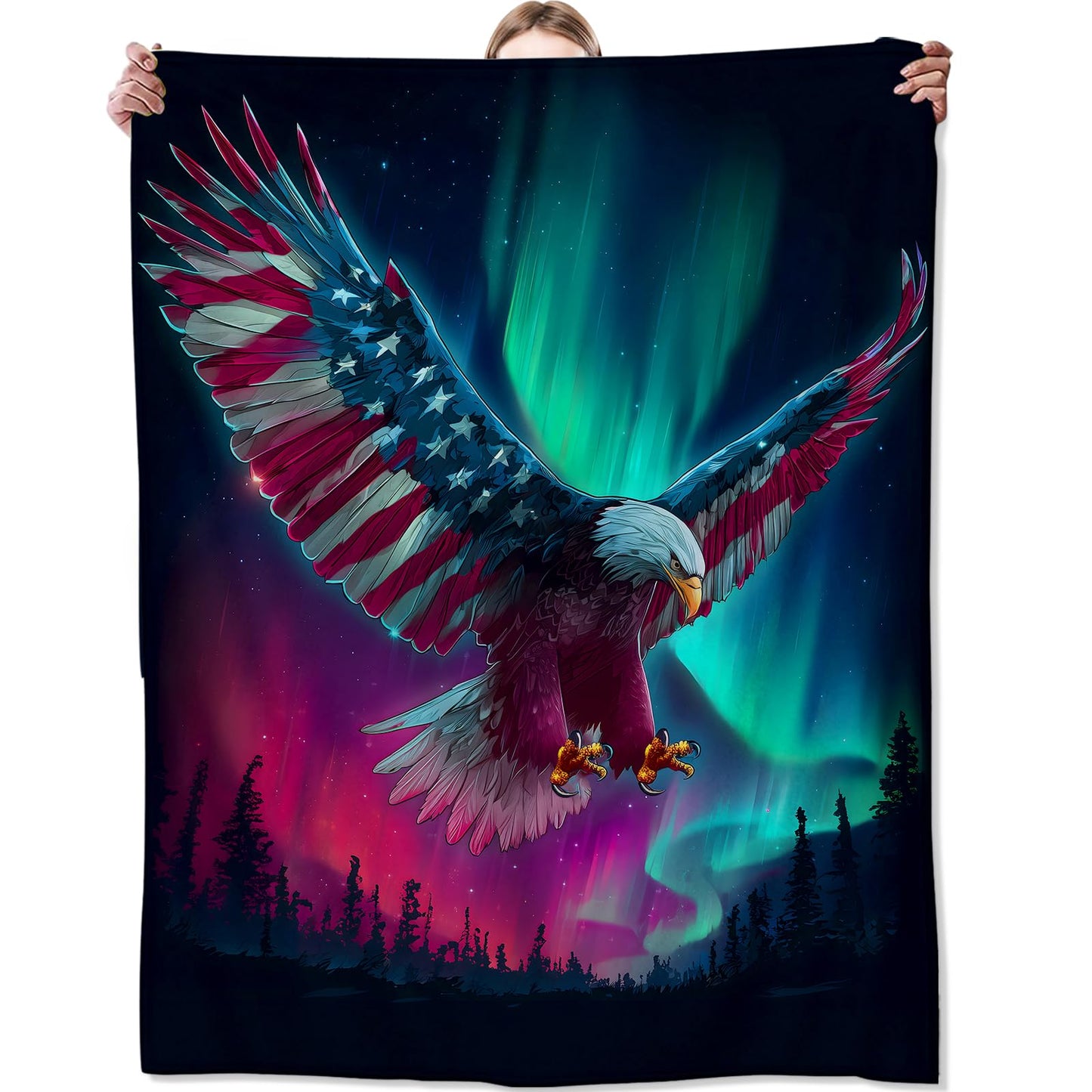 Zeleda Bald Eagle Flannel Blanket, Soft Cozy Throw with Wildlife American Flag, Patriotic Majestic Home Bedroom Decor and Gifts for Men Veterans, Lightweight Blankets for All Seasons, 50x60 Inch
