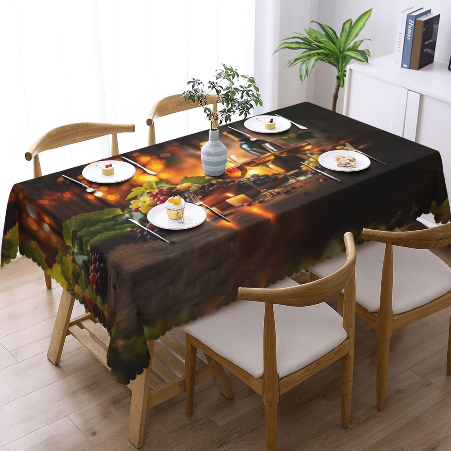 LORCARVIS Elegant Wine Glasses and Bottles Tablecloths Winery Farmhouse Polyester Rectangle Table Cloth Washable Seasonal Tabletop for Kitchen Dinning Party Outdoor Picnic 54 x 72 Inch Tablecloths