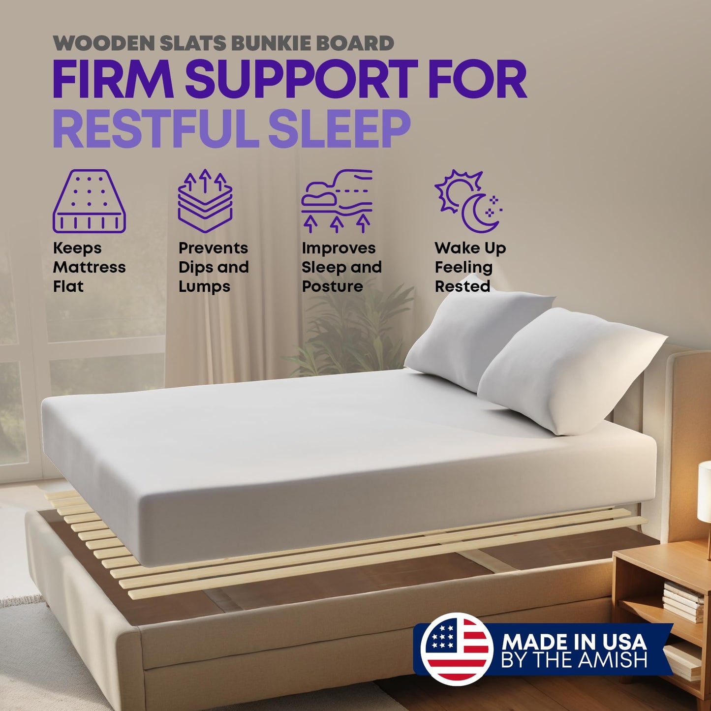 Greaton, Wooden Full Bed Slats for Support Under Mattress – Replacement Wood Slats for Full Size Bed Frame – Under Mattress Support Without Extra Height – 3.38-Inch Standard Width