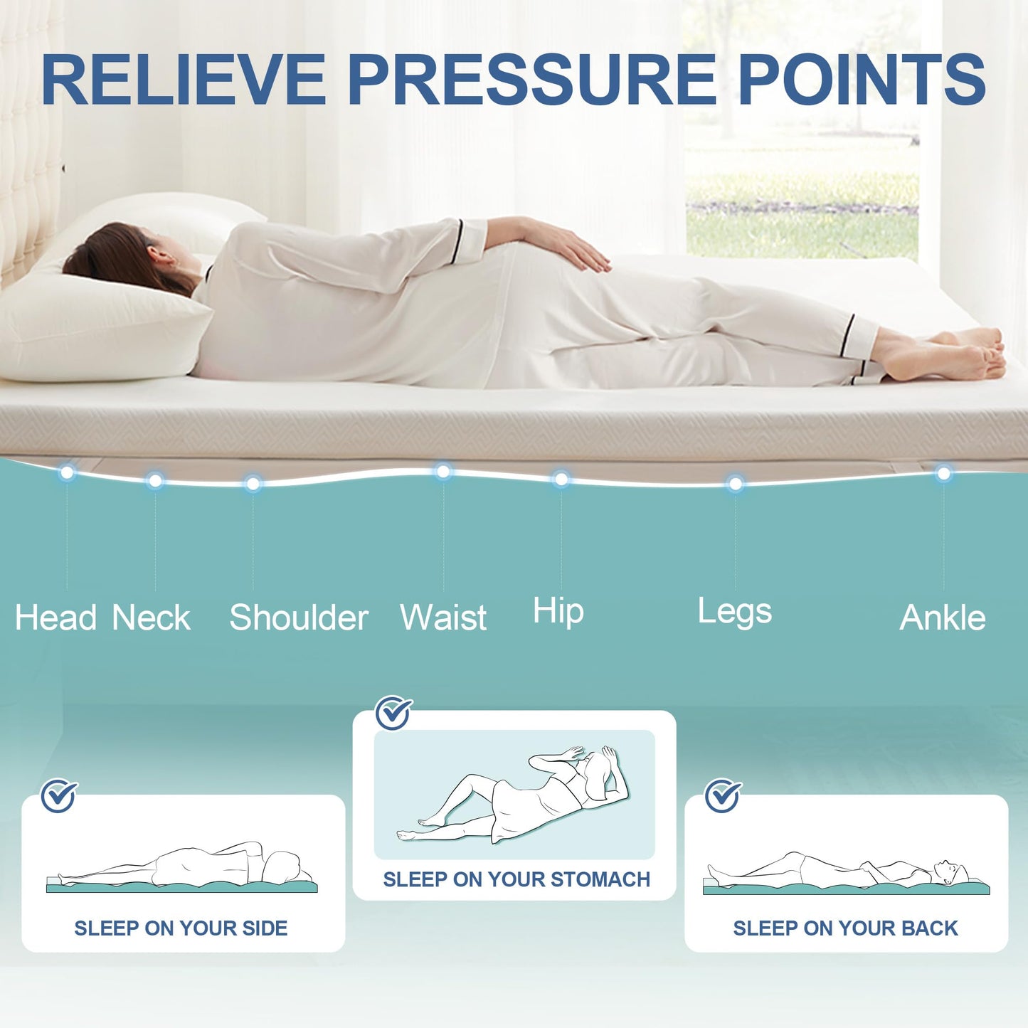 Eiayeebil 2 Inch Memory Foam Mattress Topper Twin XL, Memory Foam Pad with Removable & Washable Cover, Bed Topper for Back Pain, Non-Slip Ventilated Design, Twin XL Size