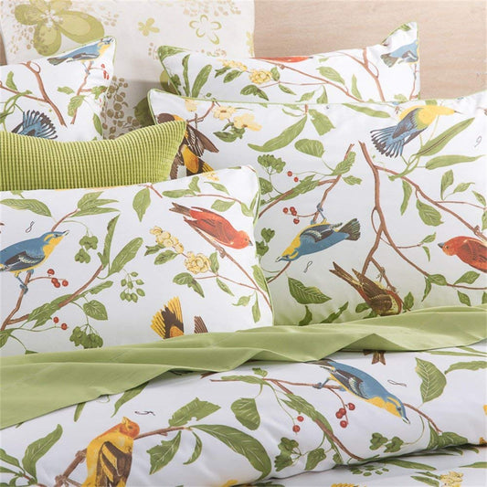 Brandream Eastern Floral Birds Chinoiserie Blossom Duvet Quilt Cover White Green Asian Style Botanical Tree Branches Ornamental Drawing (Queen)