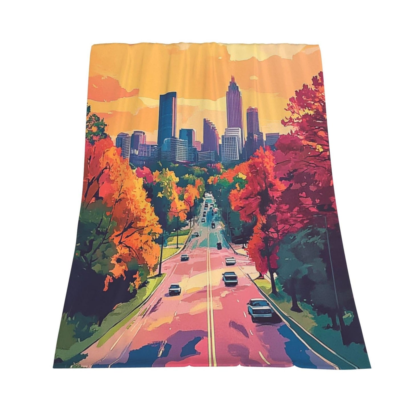 Cafemira Cozy Fleece Throw Blankets,City Street,Flannel Blanket,for Camping,Office nap,Outdoor,Throw for Couch Bed Decor,All Season,Non-Shedding,Anti Allergy,Easy to fold.60x50 Inch