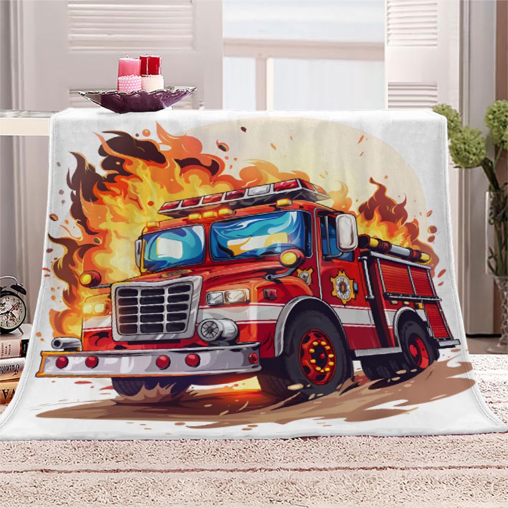PAOABIU Fire Truck Blanket Throw, Fireman Throw Blanket for Couch, 3D Fire Engine Breathable Warm Bed Throw, Firefighter Lightweight Fleece Blanket Kids 30"x 40" Camping & Travel Blanket