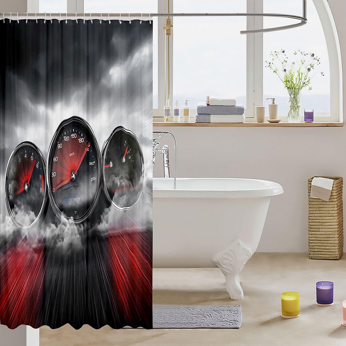 Feelyou Car Waterproof Shower Curtain - Race Car Fabric Bathroom Curtain for Kids Boys Girls - Cool Extreme Sports Theme with Hooks - Luxury Automobile Style Decor, 72x78 Inches