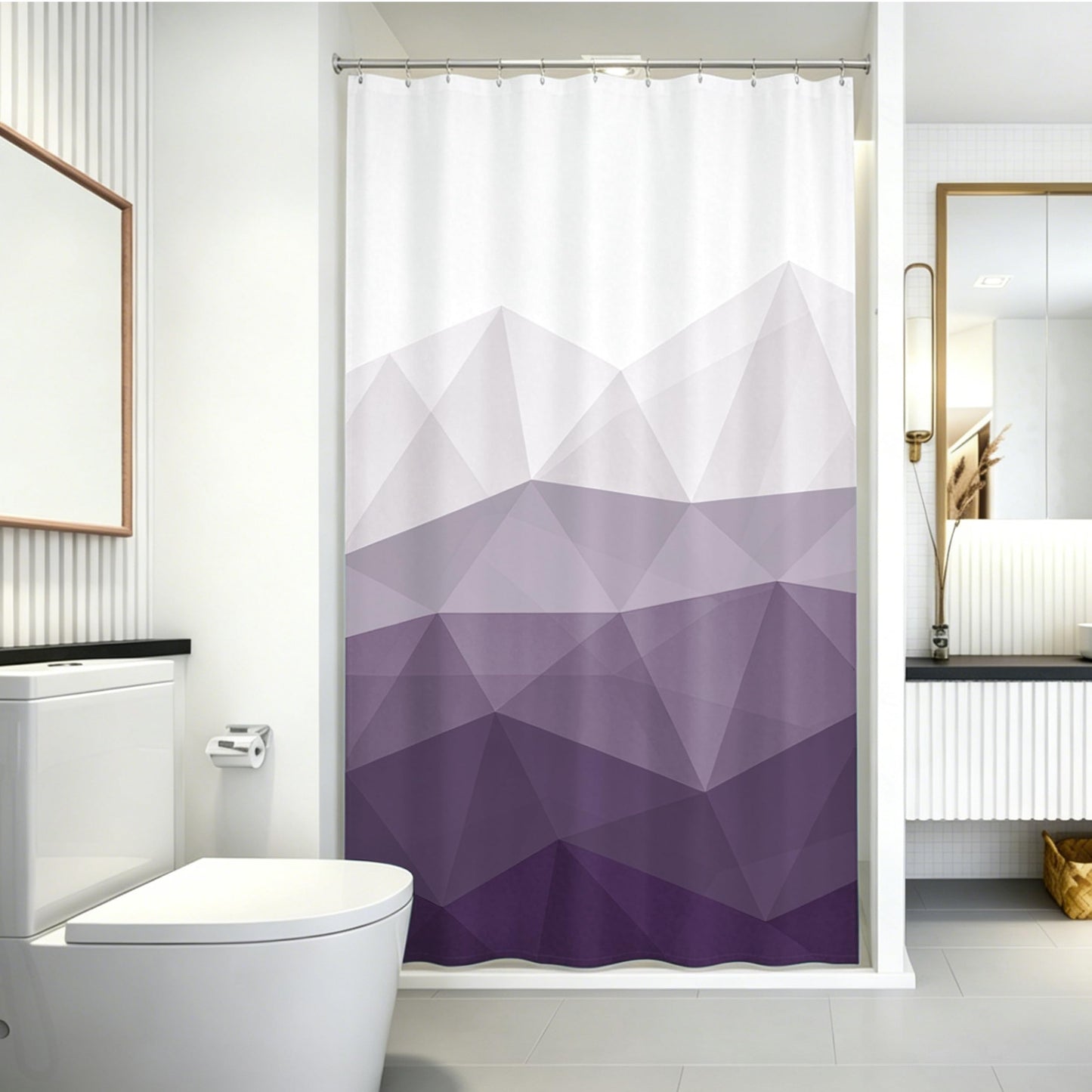 Sunlit Designer 36 x 72 Inches Small Stall Shower Curtain, Ombre Purple RV Half Size Narrow Fabric Shower Curtains for Bathroom Decor, Contemporary Geometric Bathroom Curtains, Purple