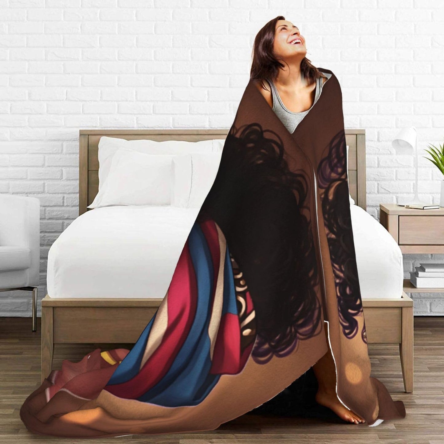 Perinsto African Black Girl Afro Woman Throw Blanket Ultra Soft Warm All Season Decorative Fleece Blankets for Bed Chair Car Sofa Couch Bedroom 50"X40"