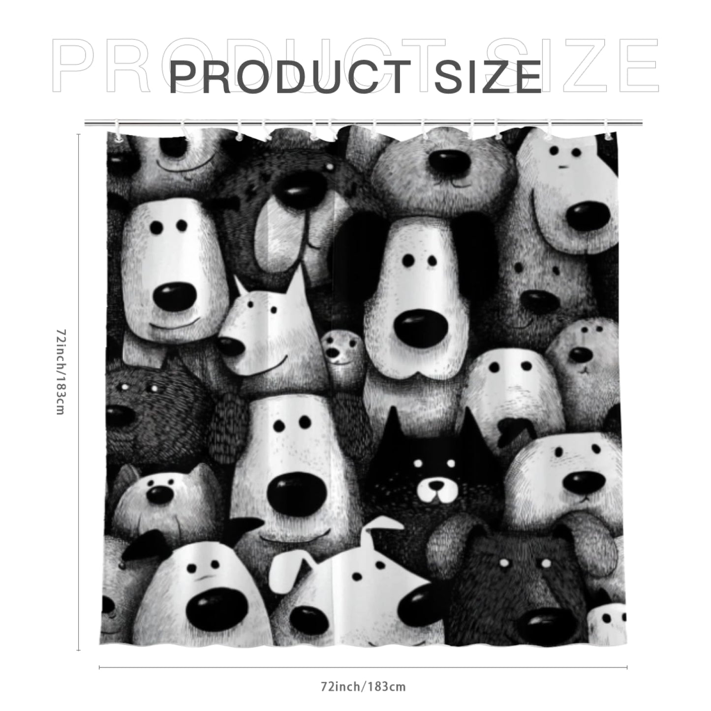 Wordatu Black Labrador Dog Pet Shower Curtain, Group of Dogs and Cats Animals Cloth Fabric Bathroom Decor Set 72X72 Inches, Black and White
