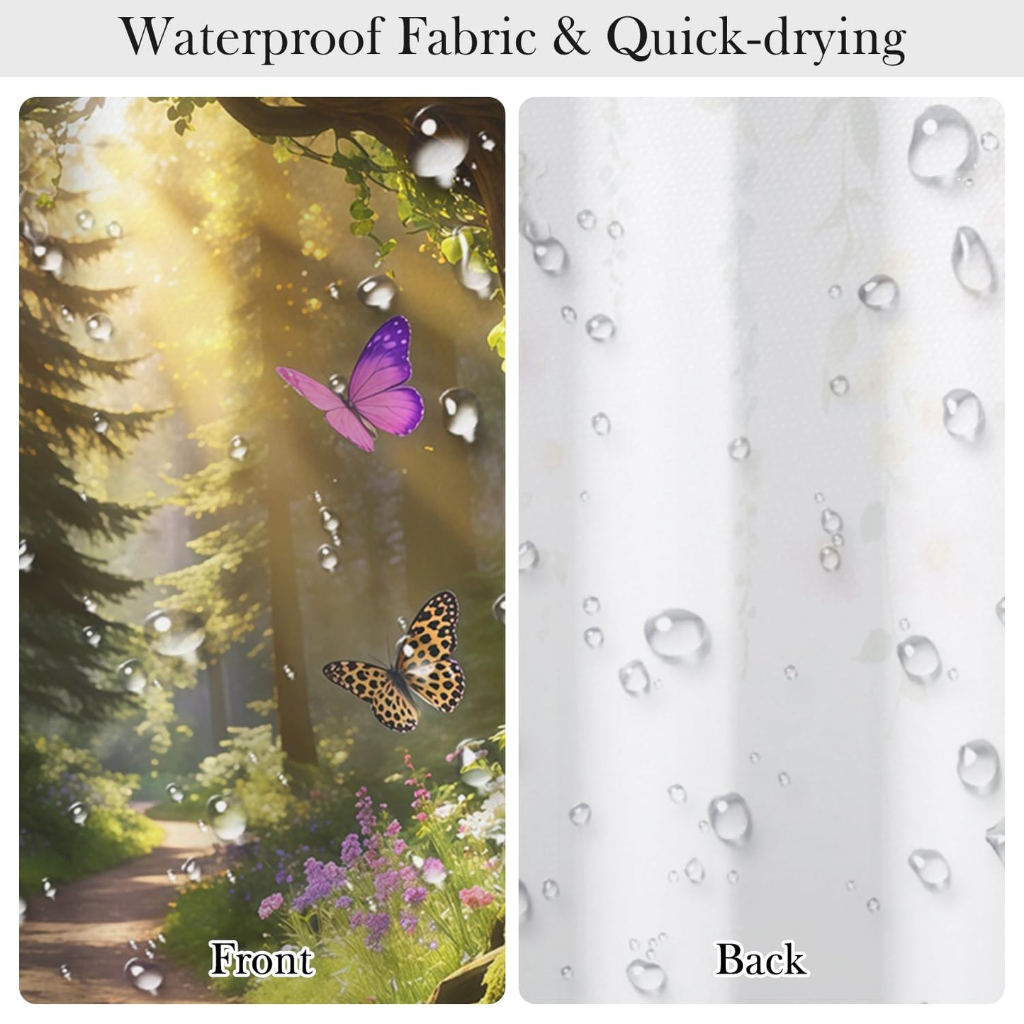 NAEMBCU Enchanted Forest Shower Curtain with Hooks - 72x72 Inch Waterproof Fabric Bathroom Curtain with Butterfly, Wildflower and Woodland Path Design, Nature Scene Bath Curtain Decor