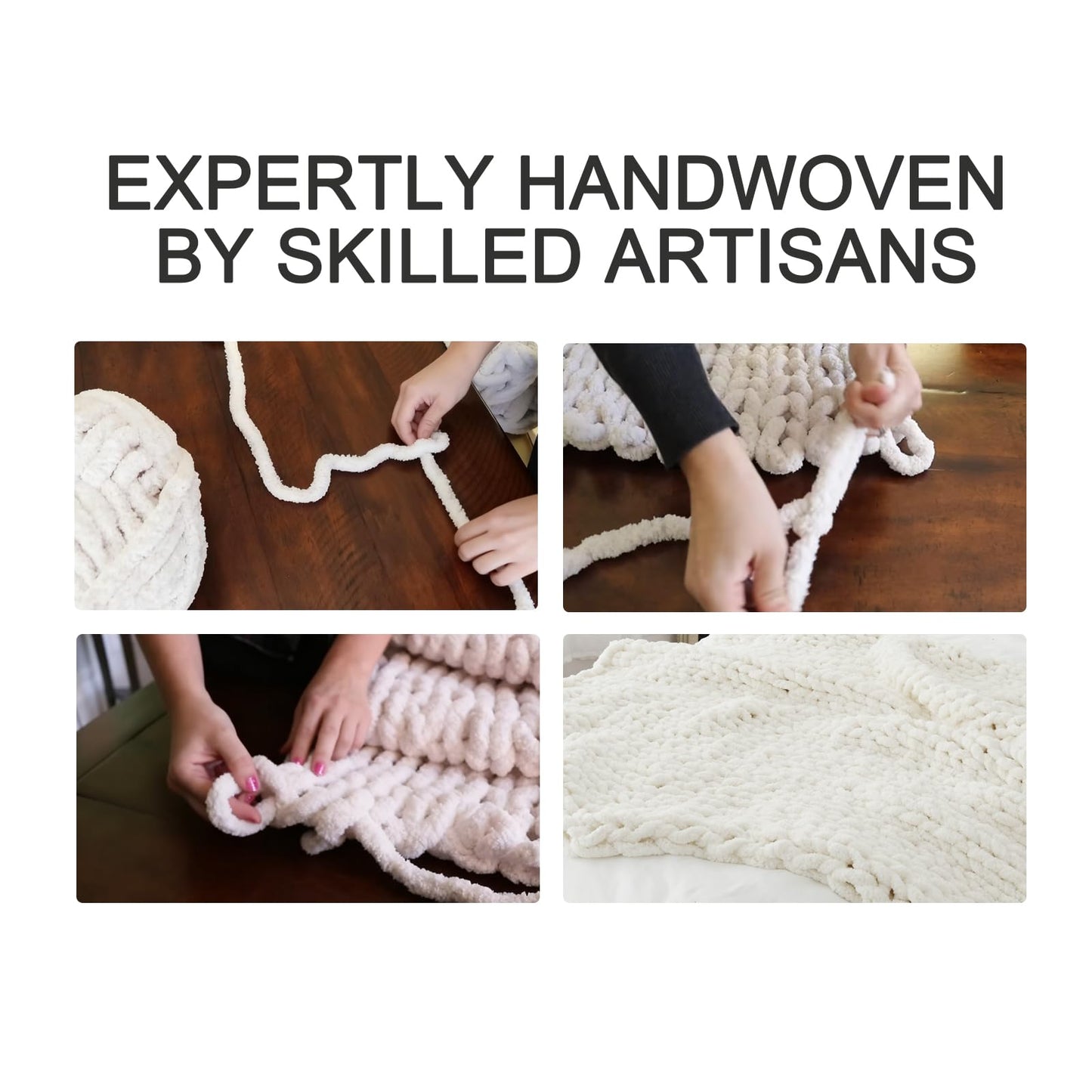 Luxury Chunky Knit Throw Blanket, Boho Chenille Cable Knit Blankets 50x60