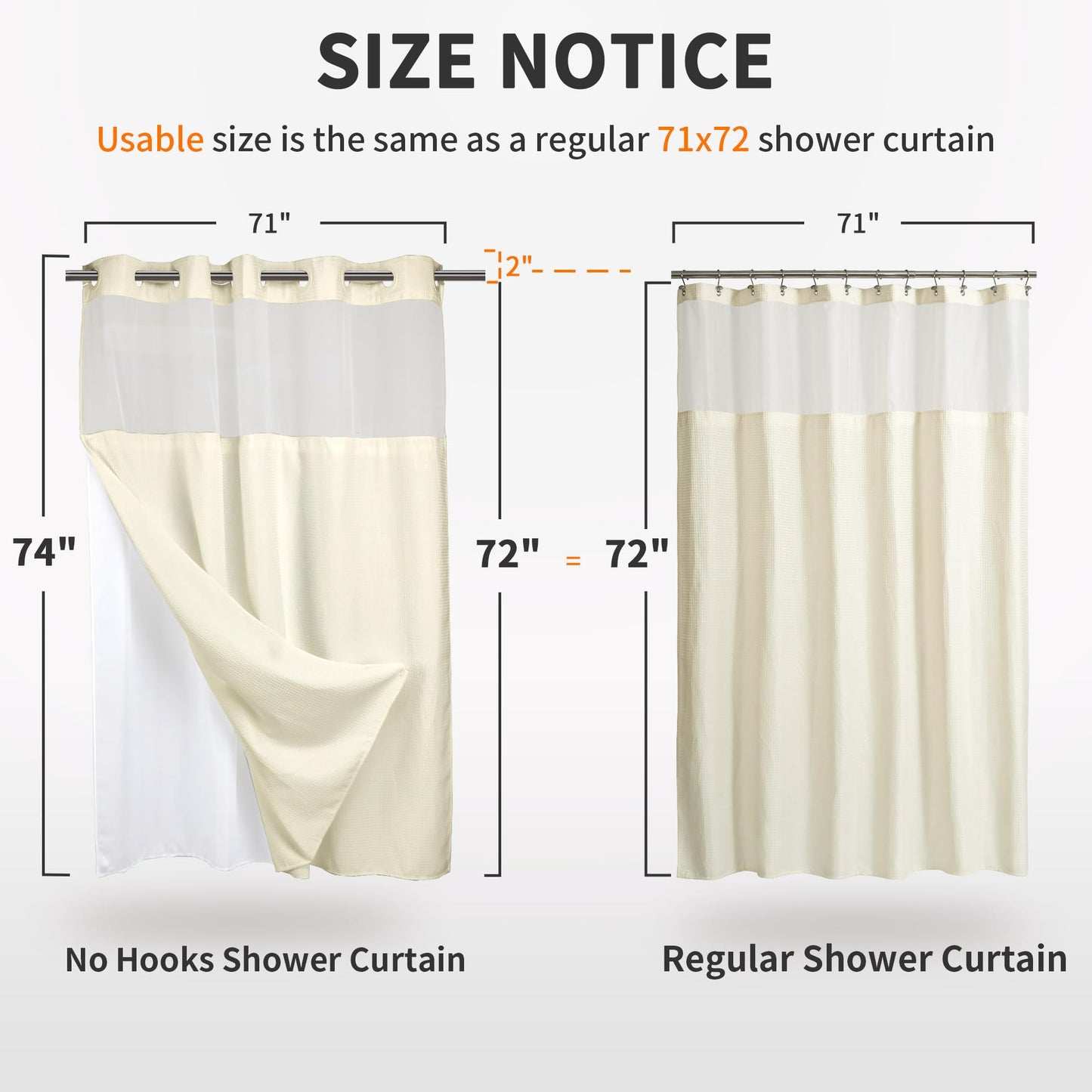 River Dream Heavyweight No Hooks Required Dotted Waffle Weave Shower Curtain with Snap in Liner - 71W x 74H,Hotel Grade,Spa Like Bath Curtain,Cream
