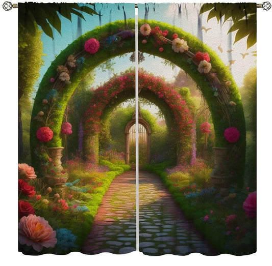 DDCBNS Fantasy Nature Windows Curtains,Magical Garden Fairytale Window Treatments for Bedroom Living Room Dreamland Landscape Flower Drapes 2 Panels Set,Total Size 42 x 45 Inch