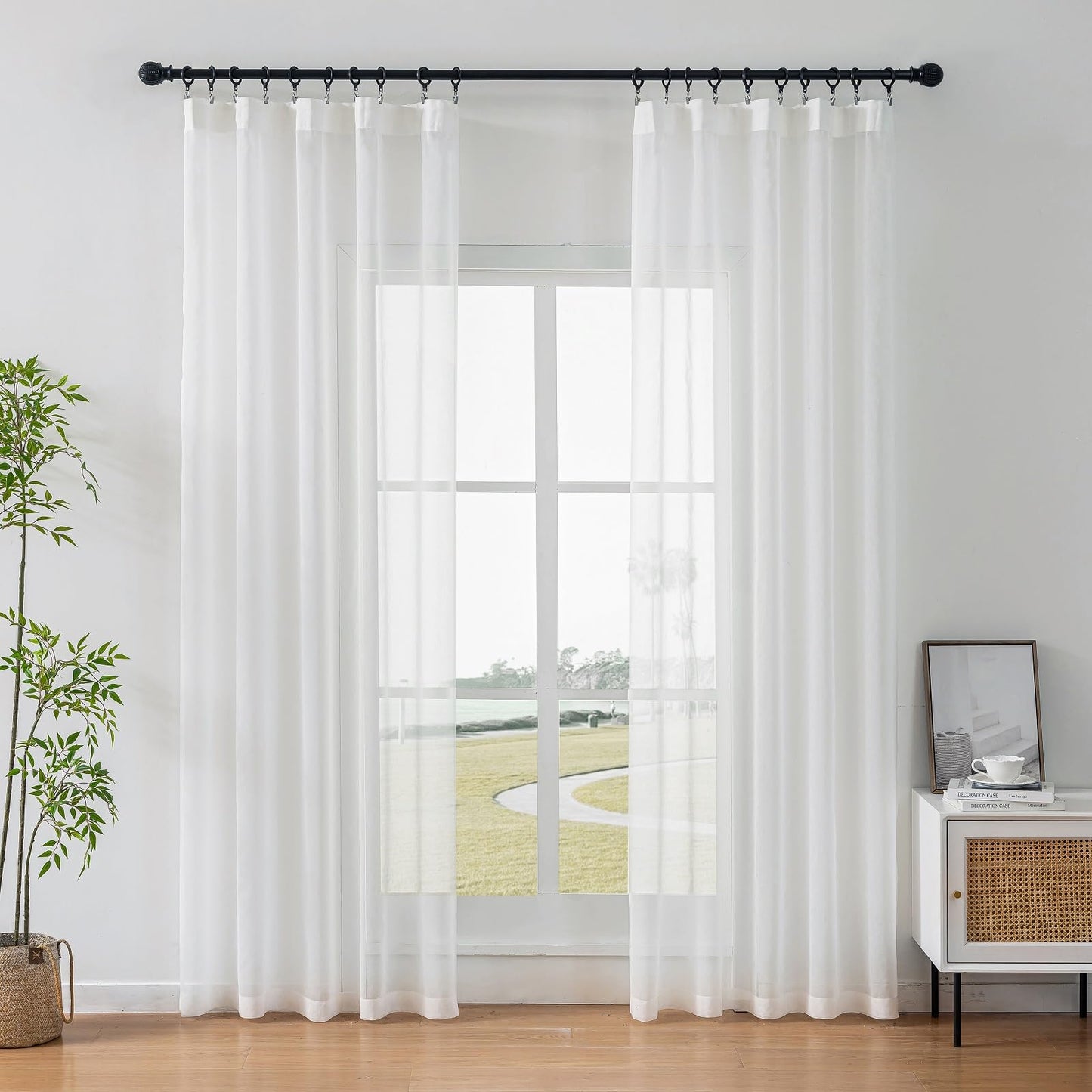 White Sheer Curtains Drapes 94 Inches Long 2 Panels Pinch Pleat Thin Gauze