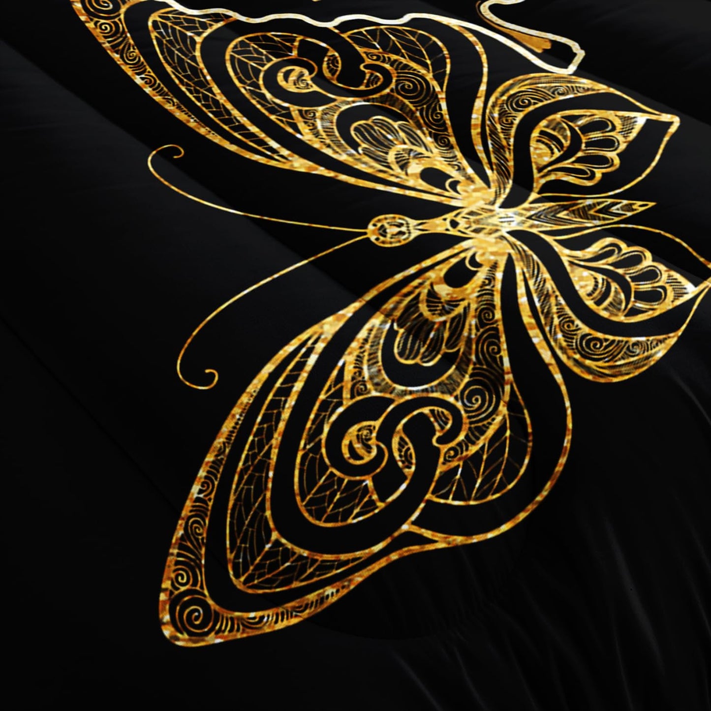 UEVBF Kids Bedding Twin Size Comforter Set,Black and Gold Butterfly Bedding Comforter Sets for Boys Girls Room Decor,Animal Themed Artistic Aesthetic Bedding Sets with 2 Pillowcases.