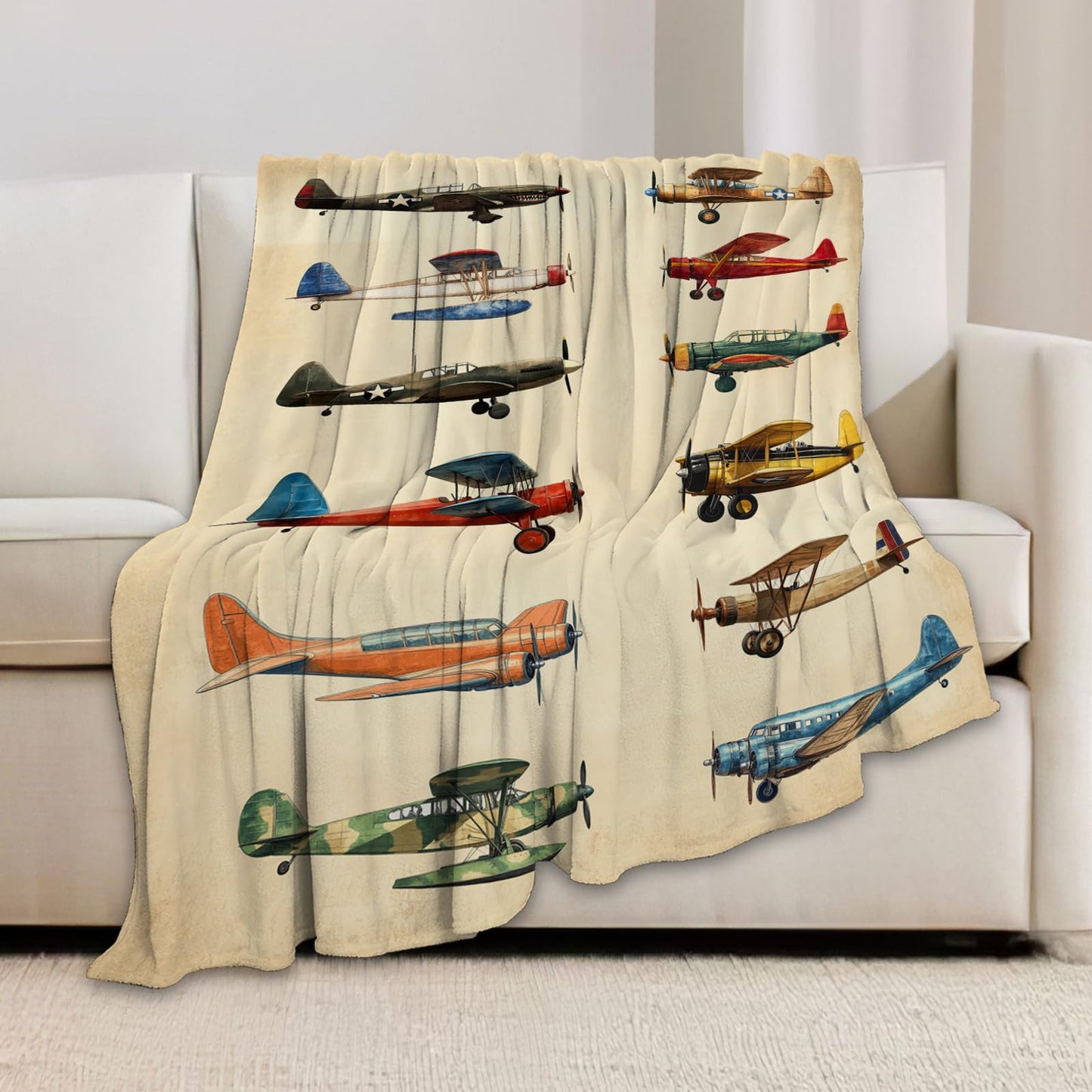 Airplane Blanket, Aircraft Throw Blanket, Travel Blankets, Plane Gifts, Airplane Stuff Fleece Flannel Plush for Women Men Boys Girls Lover Adults Soft Bedding for Sofa Bed Office Home Decor 50"X40"