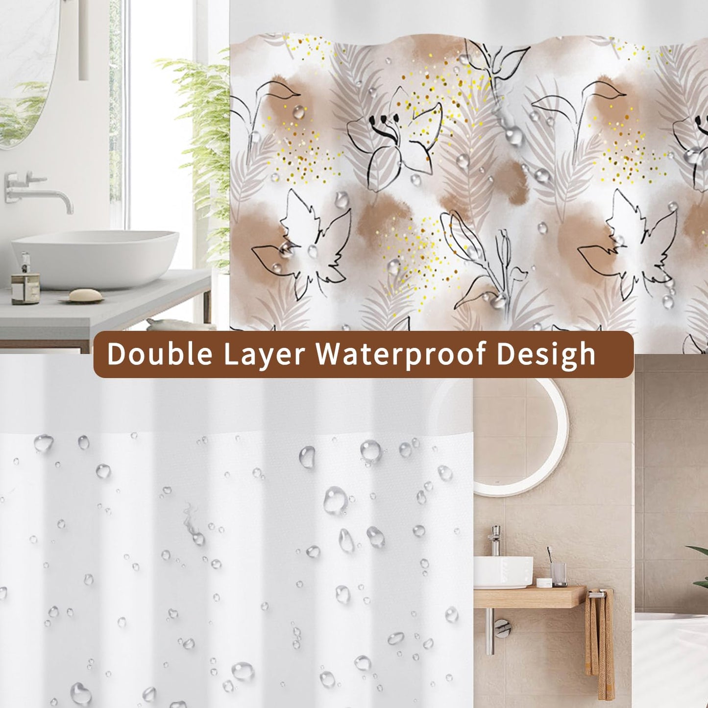 NAEMBCU No Hook Shower Curtain with Snap in Liner Set FYZZ00003