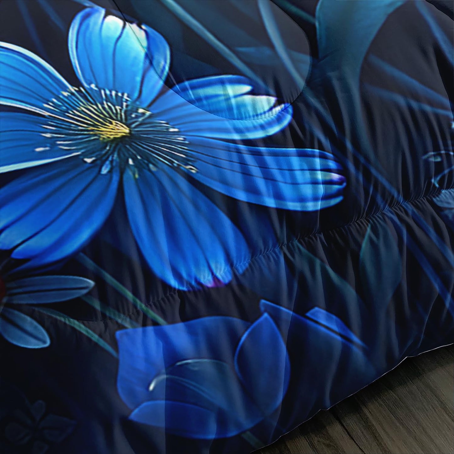 XYNHML Blue Butterfly Themed Comforter 3Pcs Twin Romantic Flower Butterflies Bedding Set for Kid Teen Girl Boy Adult Aesthetics Moonlight Floral Quilt Bed Decor with 1 Comforter and 2 Pillowcases
