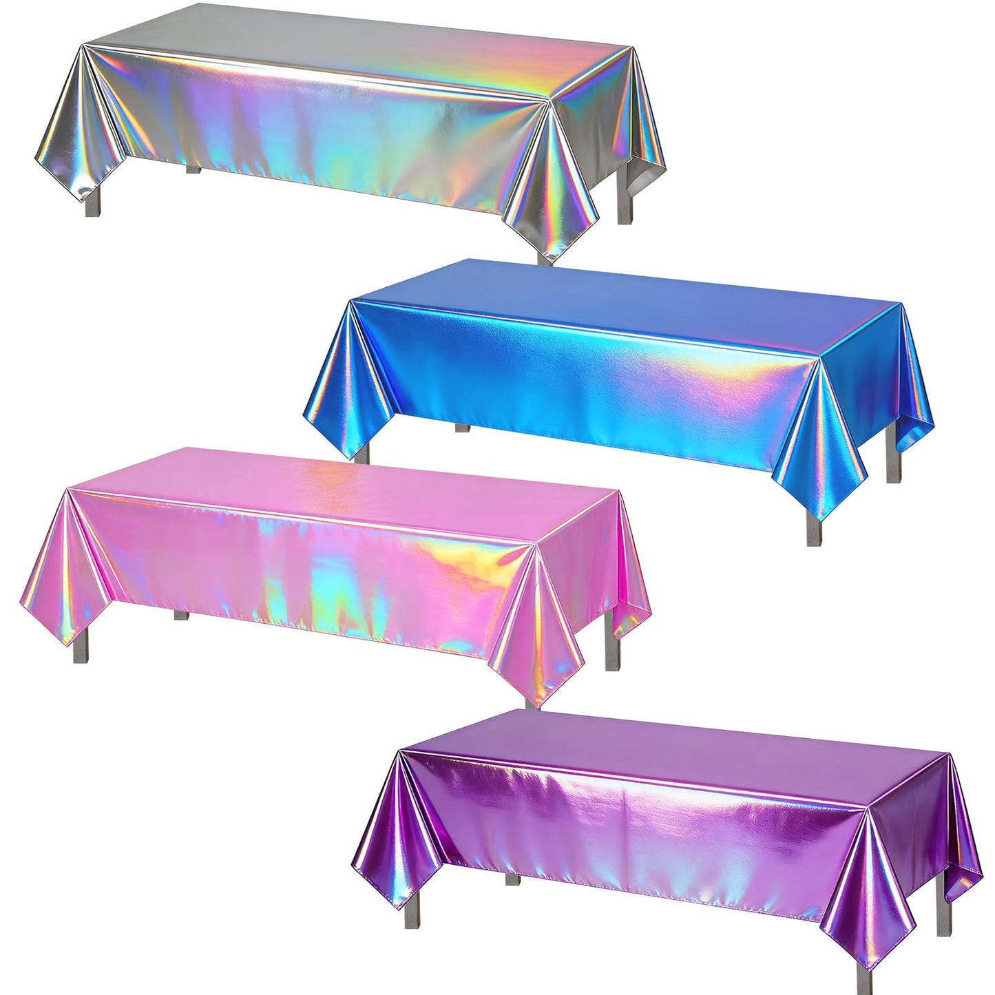 Brix4U 4Pcs Kpop Table Cloth Pink Purple Silver Iridescent Party Tablecloth Plastic Rectangle Tablecloth Waterproof Table Cover for Kpop Birthday Party Decoration, 54 x 108