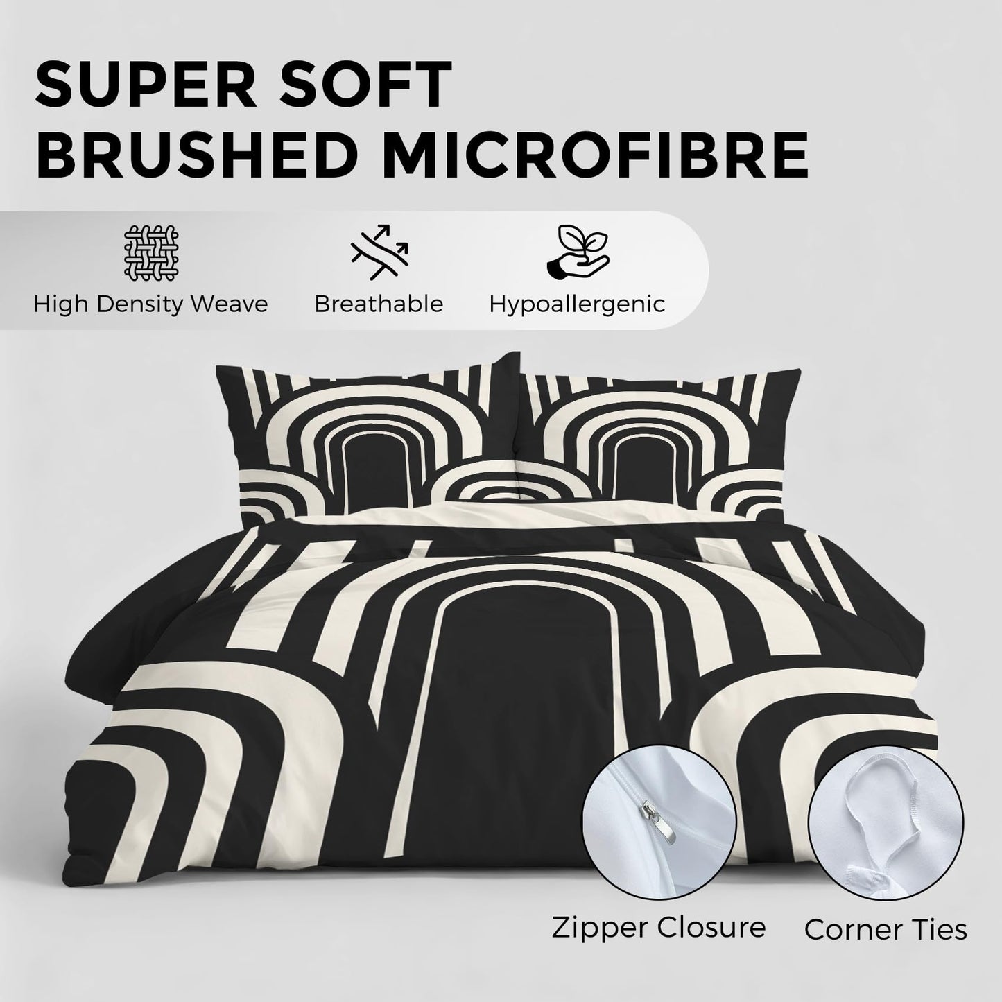 Mid Century Modern Duvet Cover Twin Size, Boho MCM Bedding Set 2 pcs with 1 Pillow Cover, Black and White Geoemtric Bedroom Decor, Soft Microfiber Reversible, Zipper & Ties KJJT 106