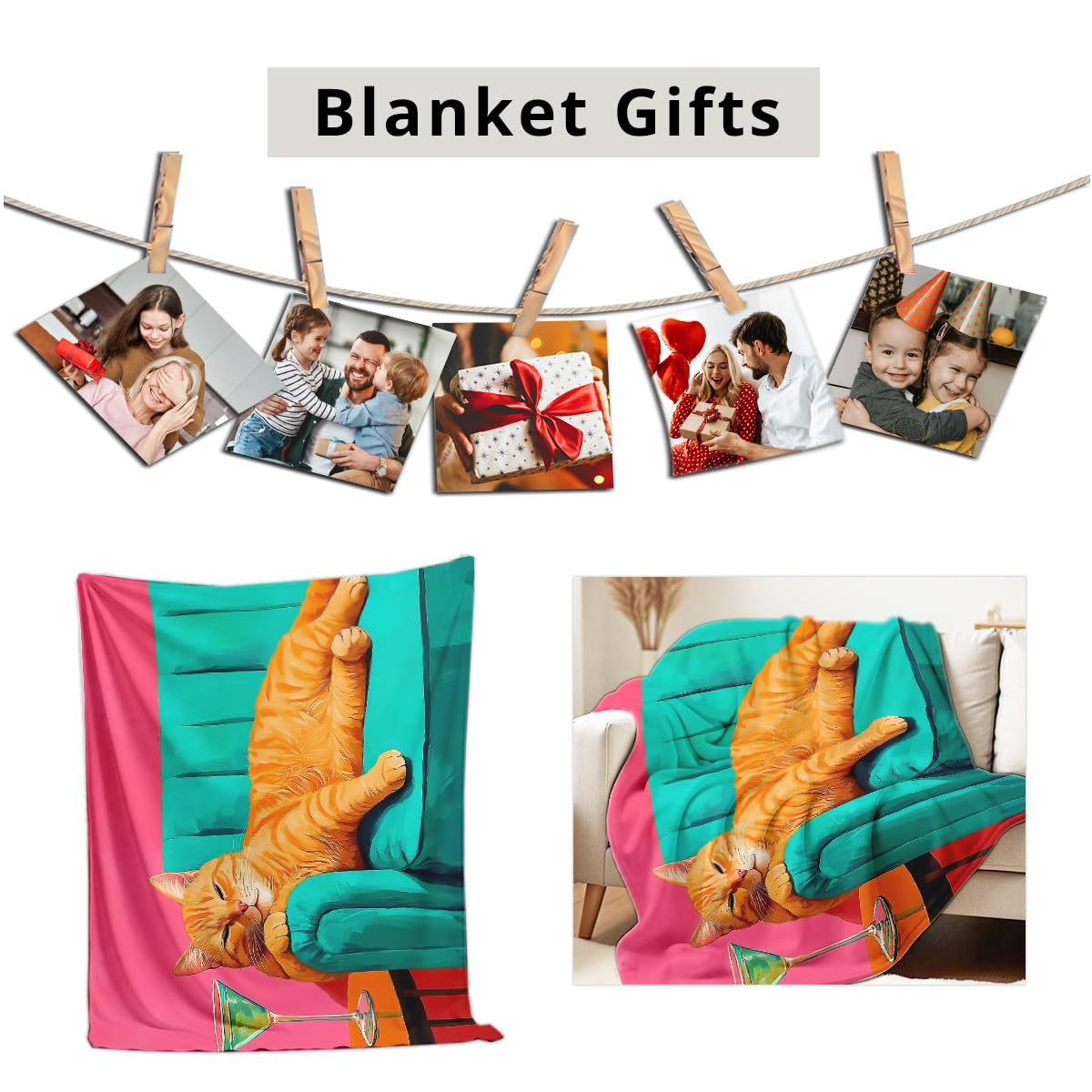HUNXIAOJ Cat Print Throw Blanket Soft Bed Couch Throw Kitten Flannel Blanket Cozy Bedding Gifts for Cat Lovers (49"x59")