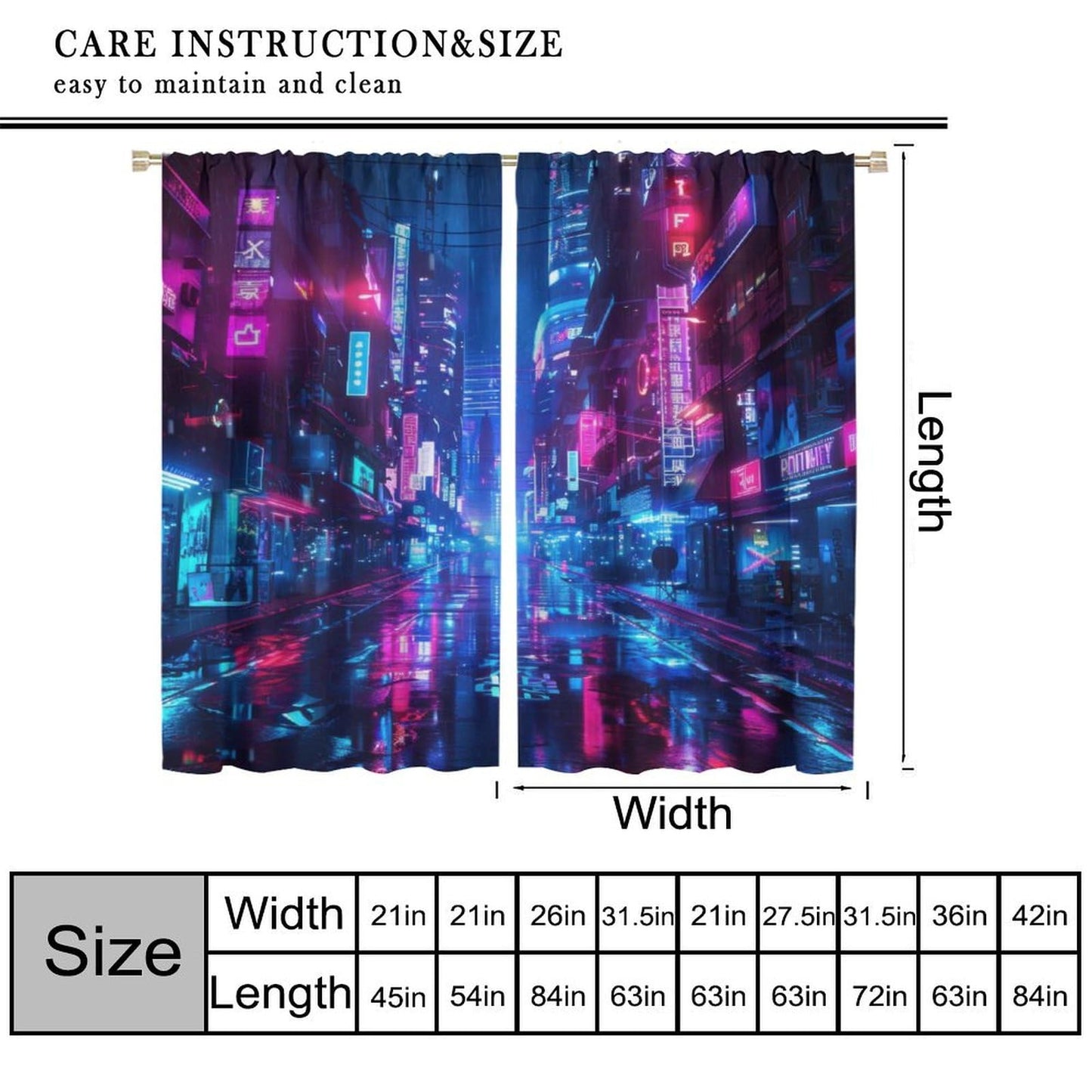 VUMIVI Cyberpunk Cityscape Curtains Neon Futuristic Urban Landscape Window Treatments for Gaming Room Sci-Fi Bedroom Tech Expo 42" W X 44.5" L