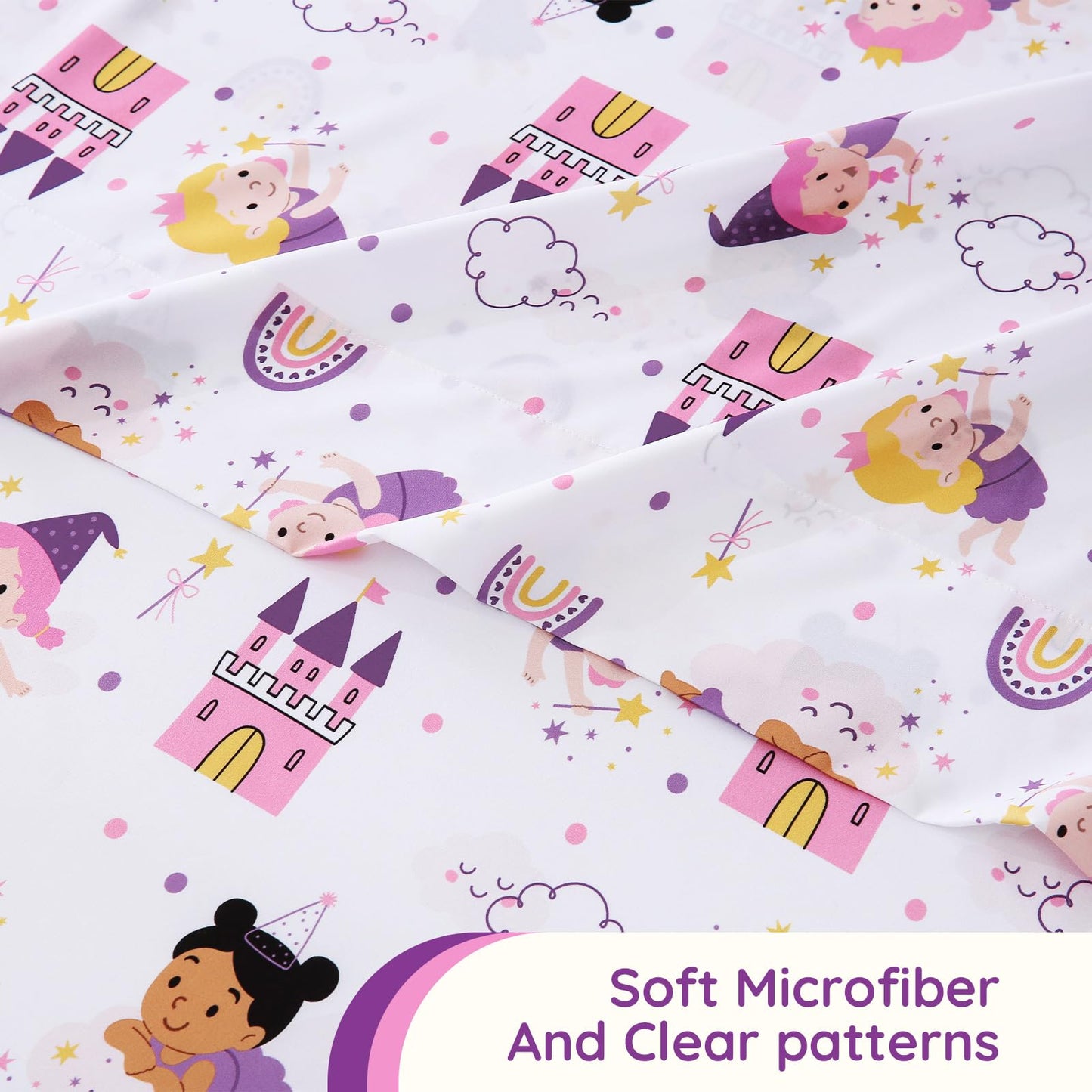 MCO Fairy Castle Kids Full Size Bed Sheets, Soft Microfiber 4 Pieces Breathable Bed Sheet Set for Boys and Girls