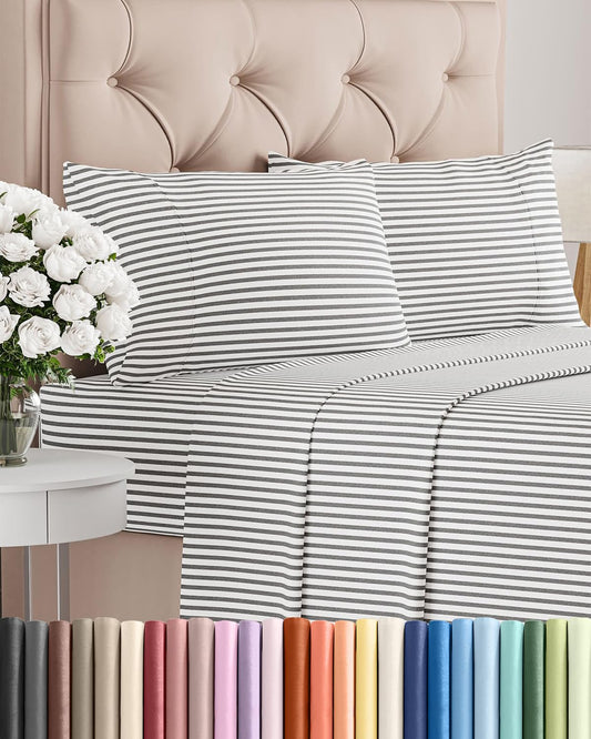 Full Size 4 Piece Sheet Set - Comfy Breathable & Cooling Sheets - Hotel Luxury Bed Sheets for Women & Men - Deep Pockets, Easy-Fit, Soft and Wrinkle Free Sheets - Grey Stripes Oeko-Tex Bed Sheet Set
