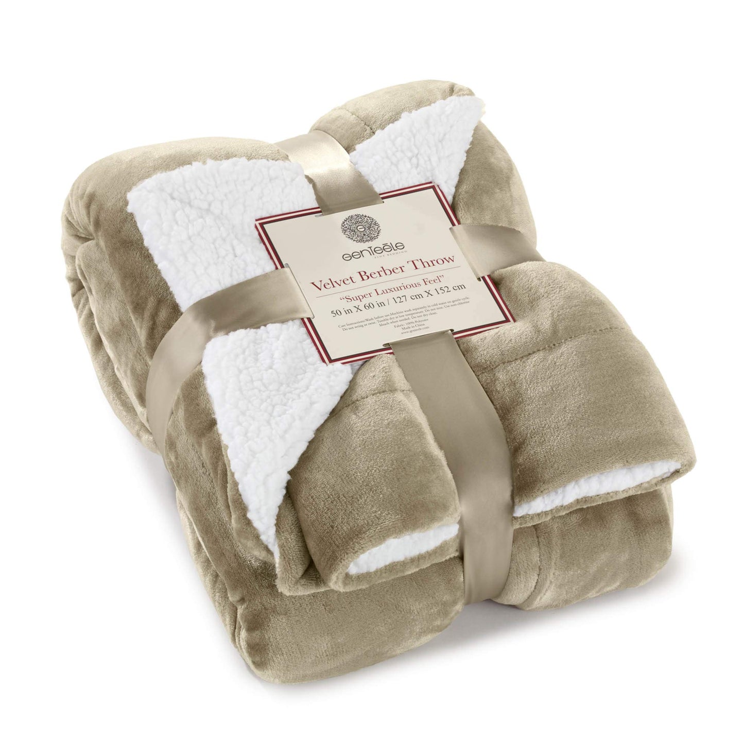 Genteele Sherpa Throw Blanket Super Soft Reversible Ultra Luxurious Plush Blanket, 50 x 60 inches, Taupe/White