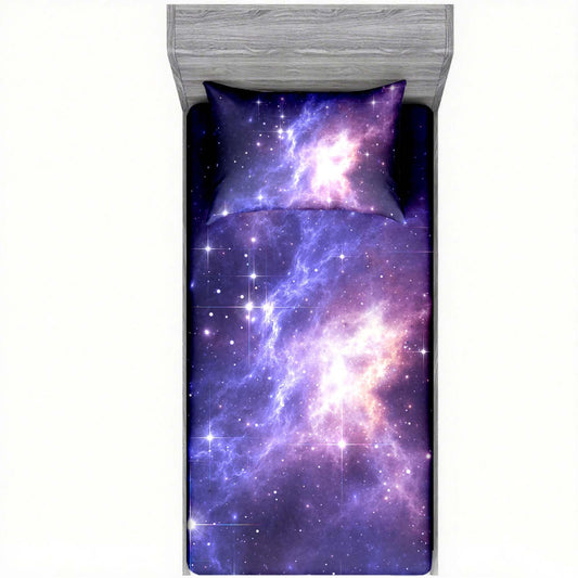 NiuOneTwin Fitted Sheets 1Fitted Sheet and 2 Pillowcases Lightning Star Boy Sheet Galaxy Kids Sheets 3D Printed Washable Machines Sheets