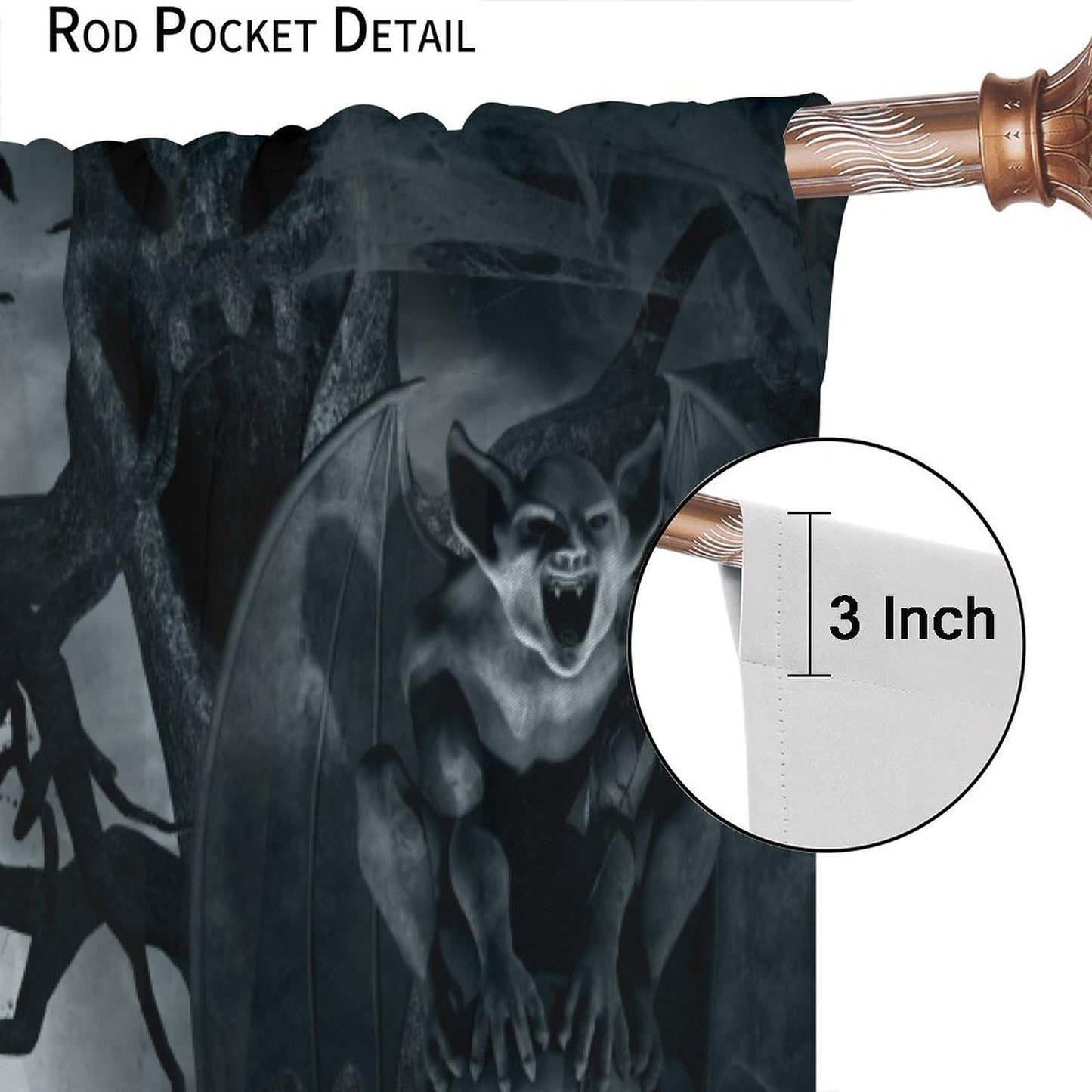 Gothic Curtains,Terror Themed Demon Skeleton Crow Dark Forest Window Treatments for Bedroom Living Room Kitchen Horror Halloween Window Drapes 2 Panel Set,Total Size 42 x 45 Inch