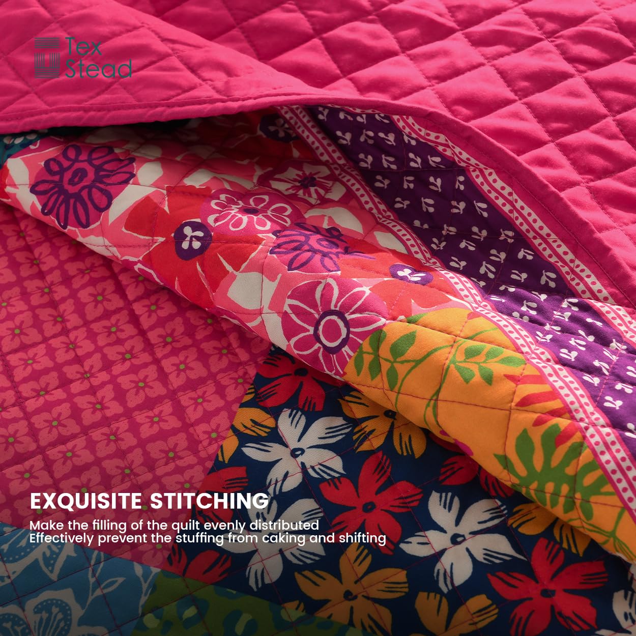 TEXSTEAD Queen Quilt Set - Washed Quilted Patchwork Comforter Coverlet, Lightweight Breathable Bedspread for All Seasons, Reversible 90"x90" with 2 Pillow Shams, Machine Washable
