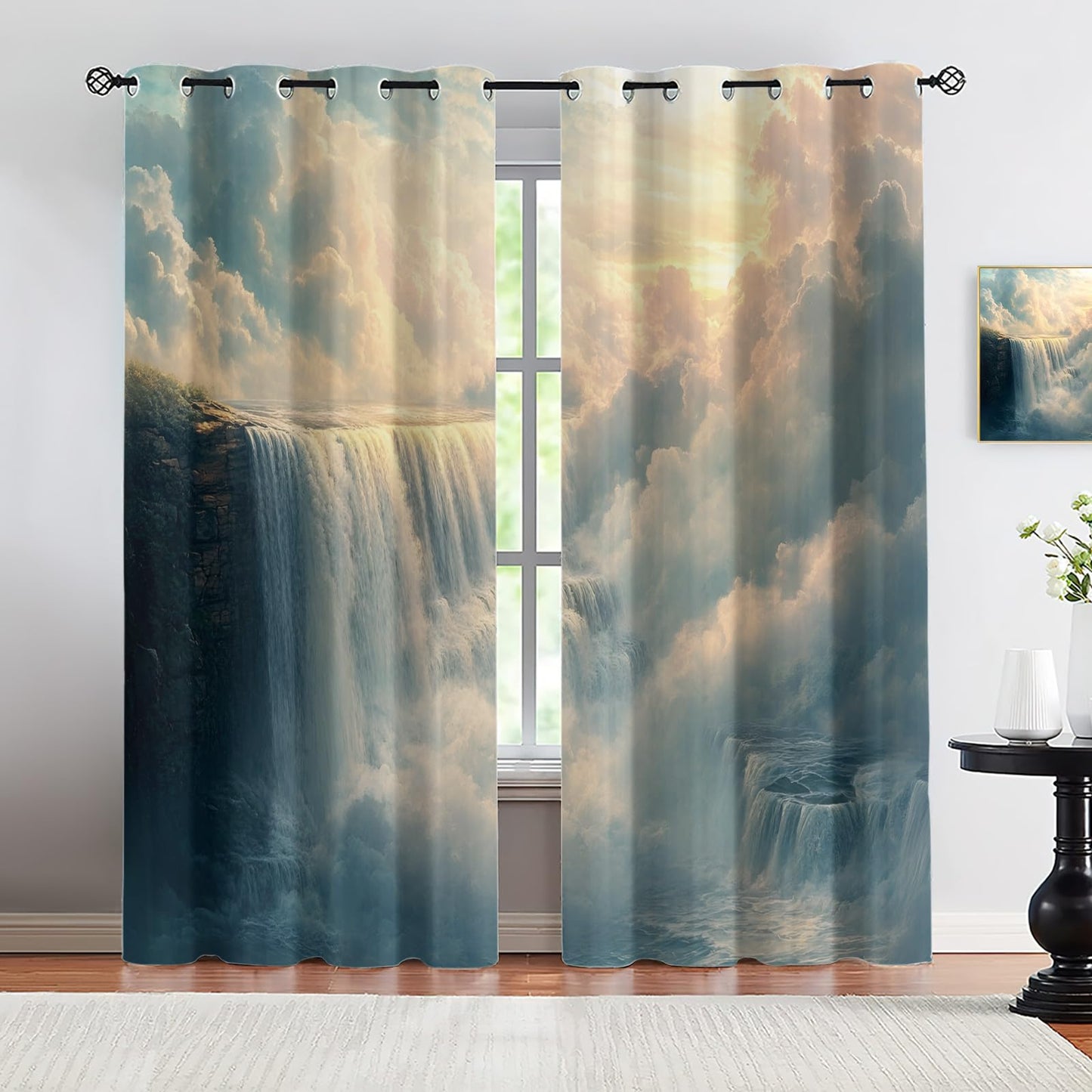 XAFIAUR Waterfall Landscape Blackout Curtains Fantasy Sky Print Curtain, Natural Landscape Drapes for Kids Bedroom Play Room 2 Panels Darkening Grommets Window Treatment 31.5" W x 45" L x2