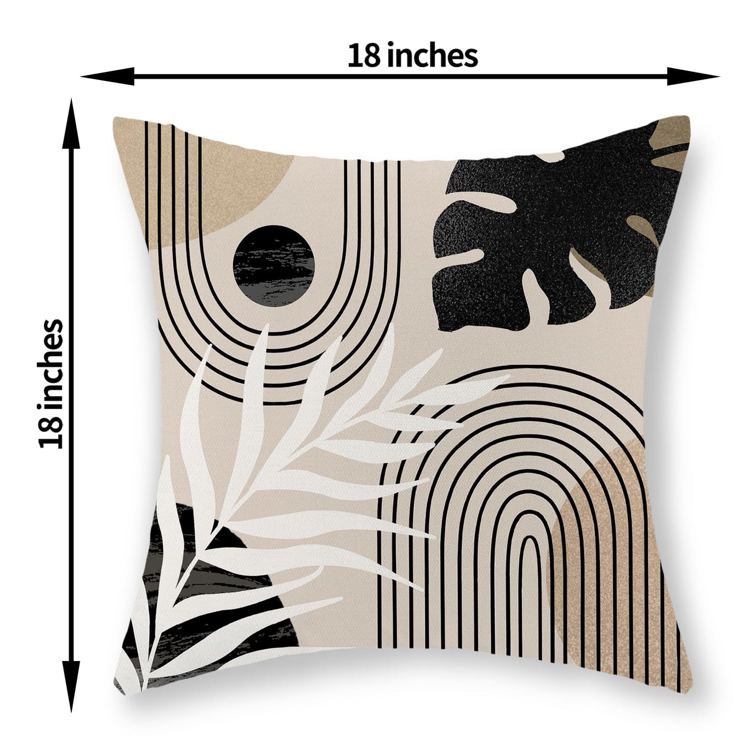 JEFERSO Boho Pillow Covers 18x18 Set of 2 Mid Century Black Beige Tropical Leaf Throw Pillow Covers Outdoor Decor Modern Abstract Decorative Pillow Cases Farmhouse Linen Cushion Case for Couch Sofa