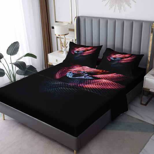 THYUNQ Snake Sheets Full Size Bed, 3D Animal Pattern Bedding Sheets & Pillowcases - 16 Inch Deep Pocket, Super Soft Microfiber Printed Sheet Set 4 Piece