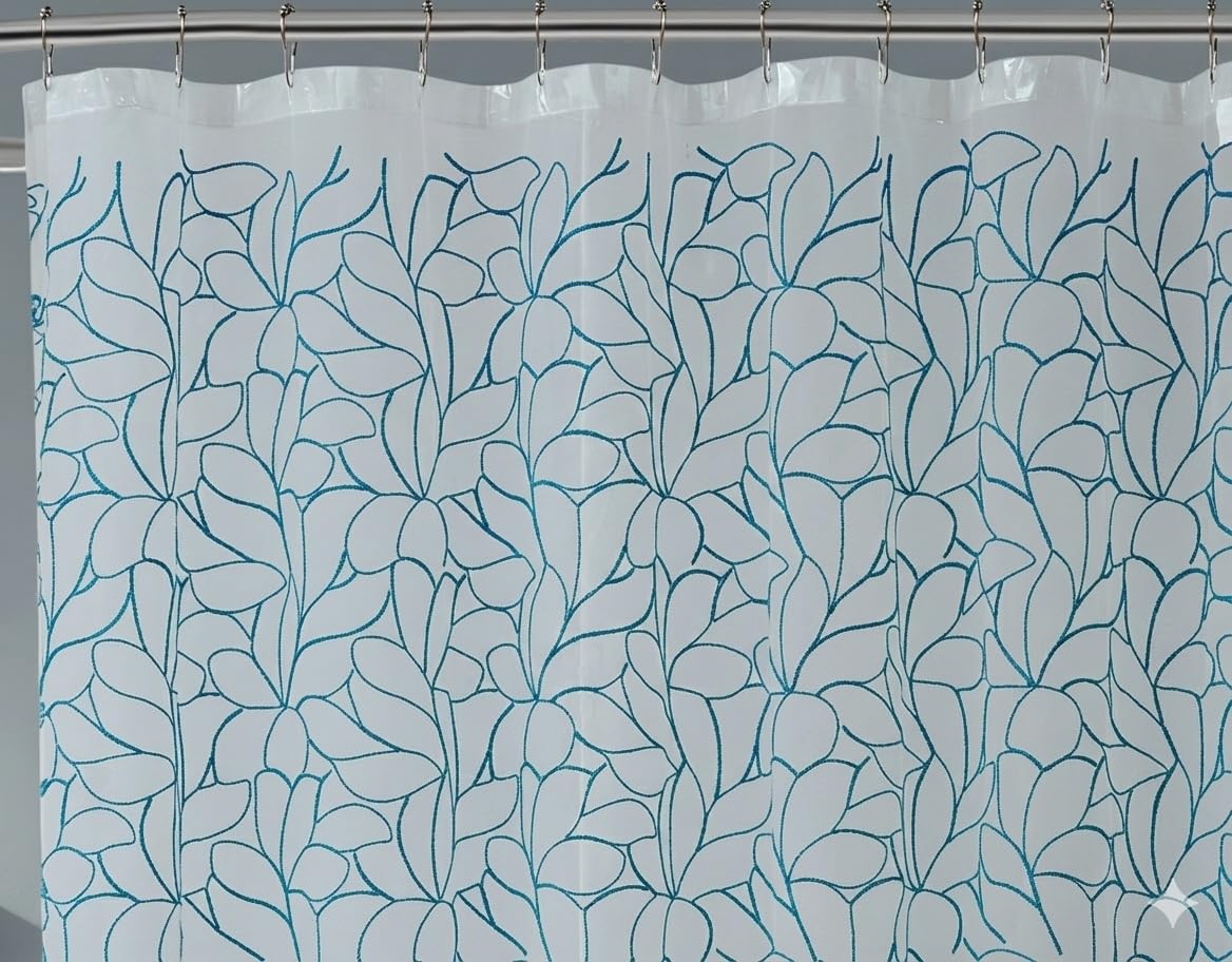 Warm Home Designs 72 Inch White Shower Curtain with Blue Embroidery. Sheer Embroidered Shower Curtain Fabric Features Flowing Boho Design Bohemian or Shabby Chic Bathroom Decor. OLS Blue 72
