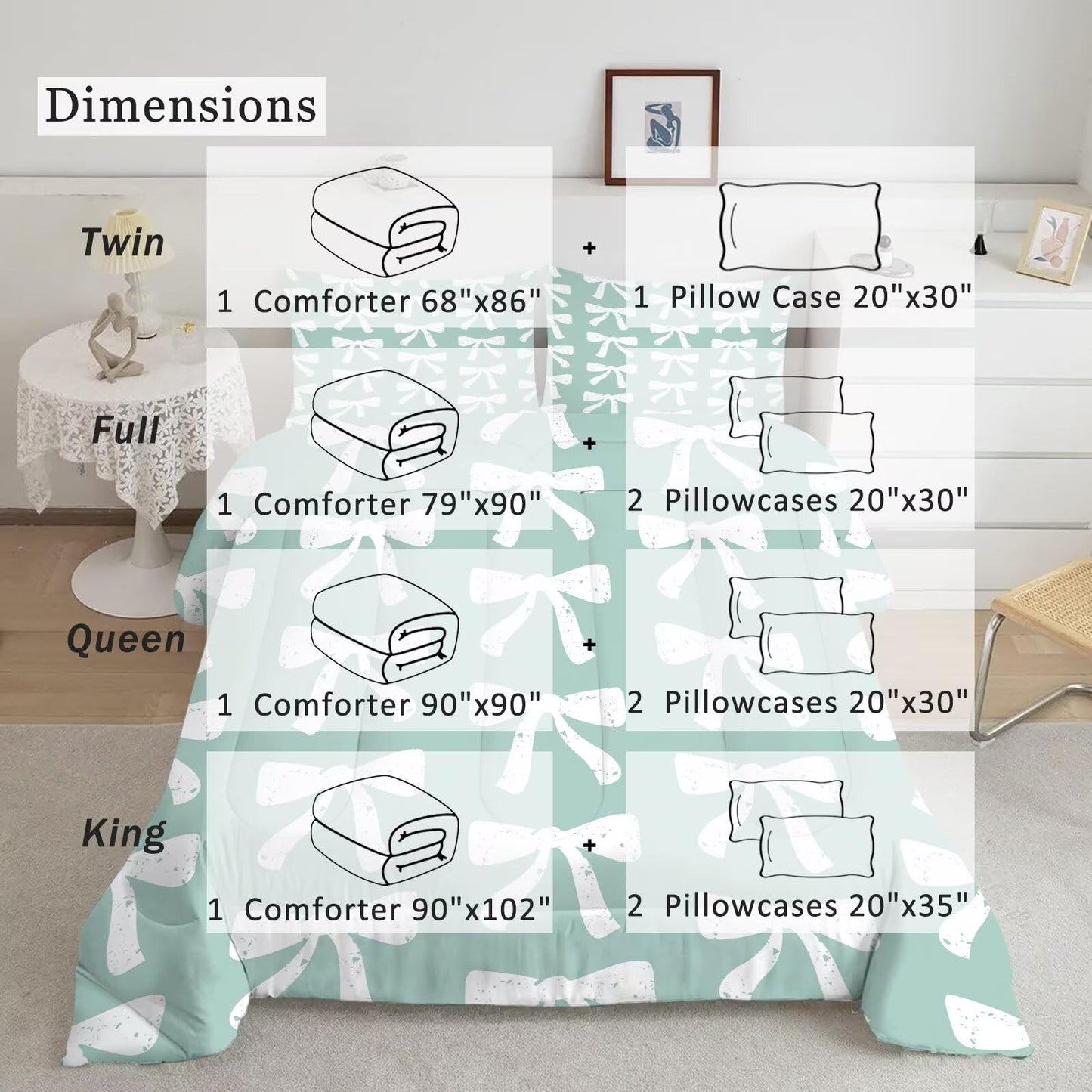 DJNEAR Green Bow Comforter Set Twin Size Cute Girls Bedding Sets for Kids Teens Women Bedroom Kawaii Bowknot Quilt Room Decor 1 Comforter 1 Pillowcase