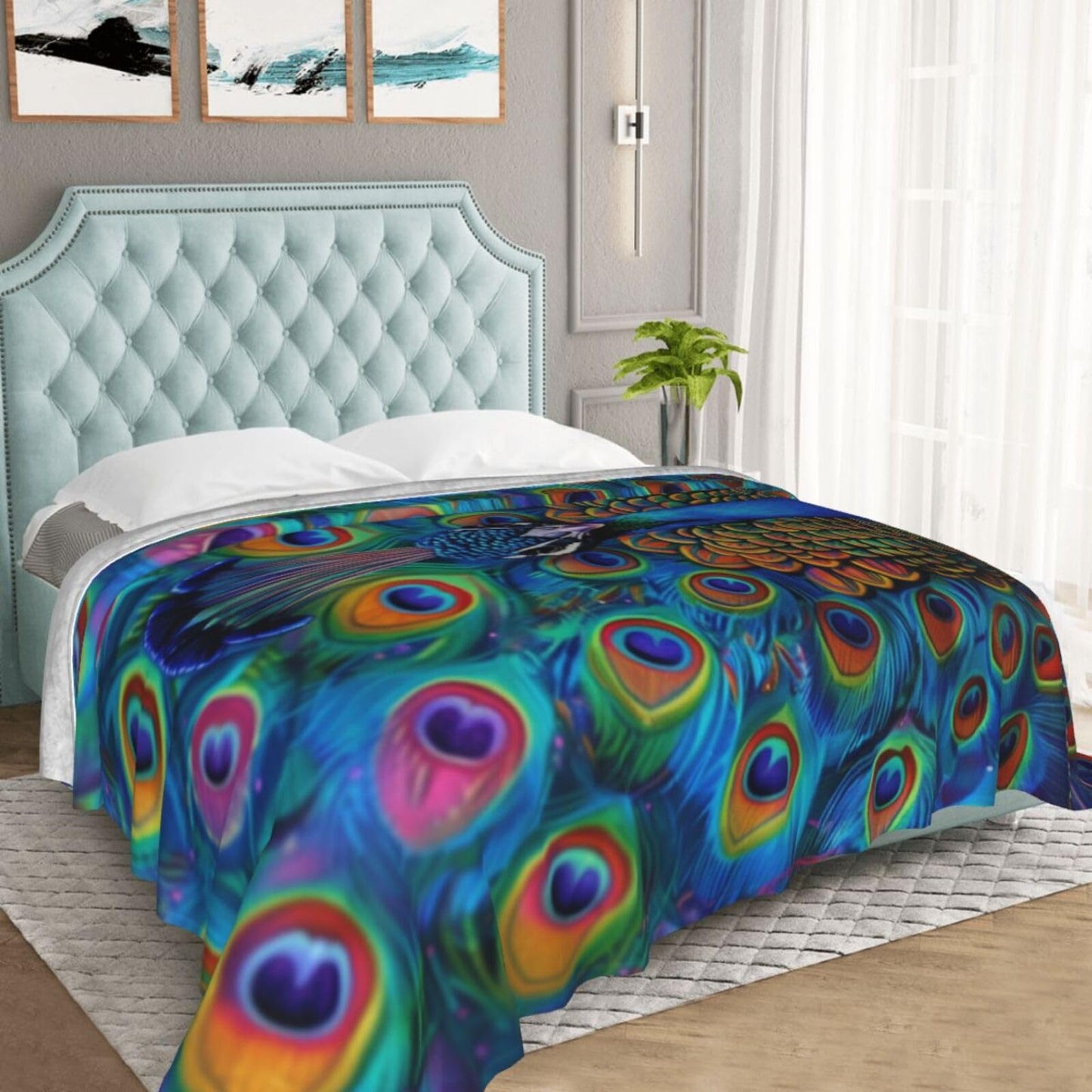 Peacock Blanket, Gifts for Women, Feather Soft Lightweight Throw Blankets for Kids Girls, Travel Bed Living Room Decor, 50x60in
