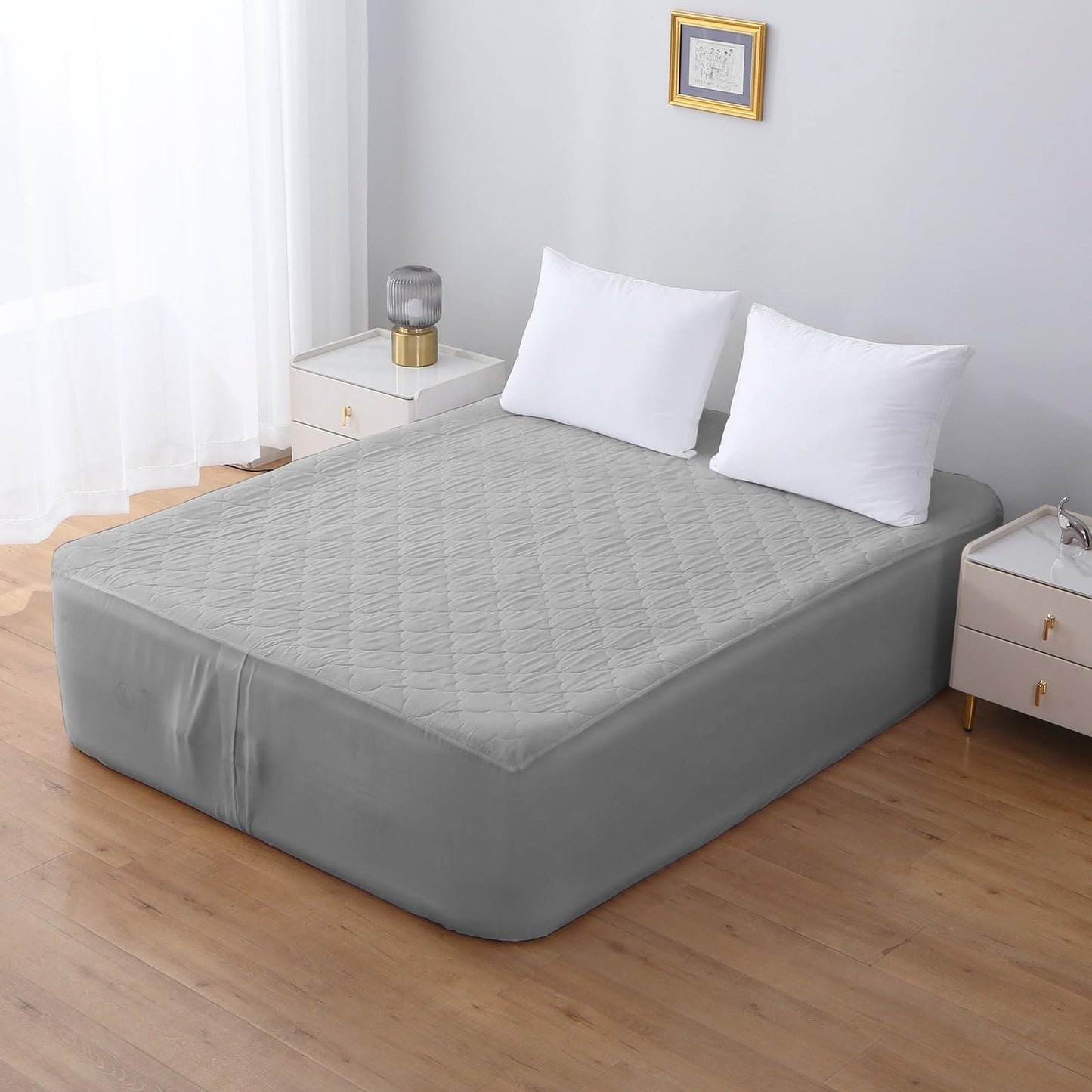 Queen Air Bed Mattress Pad with 15-24 Inch Deep Pockets - Waterproof Protector for Warm Sleep & Cold Air Insulation,Perfect for Camping, Guest Bed, Pets & Overnight Visitors-Gray