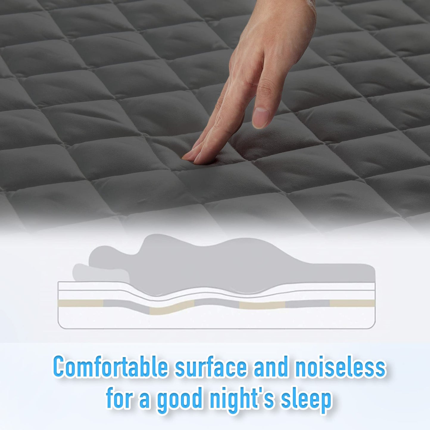 HYLEORY King Size Waterproof Mattress Pad Protector, Breathable Quilted Mattress Cover Noiseless Waterproof Fitted Sheet Mattress Topper Upto 21" Deep Pocket, Dark Grey
