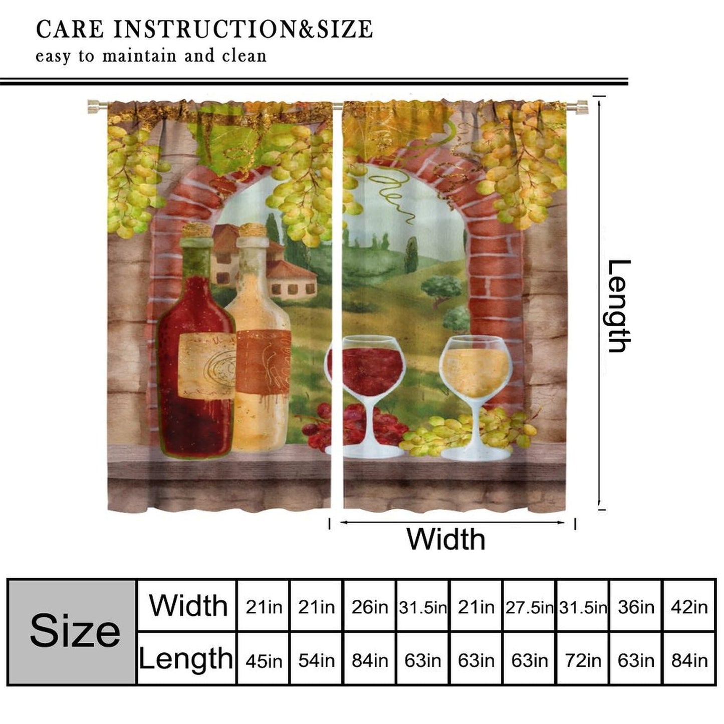 GoDazzling Red Wine Blackout Curtains, Watercolor Pattern Bottles Glasses Grapes Retro Abstract Window Drapes, for Living Room Bedroom 42" W X 45" L