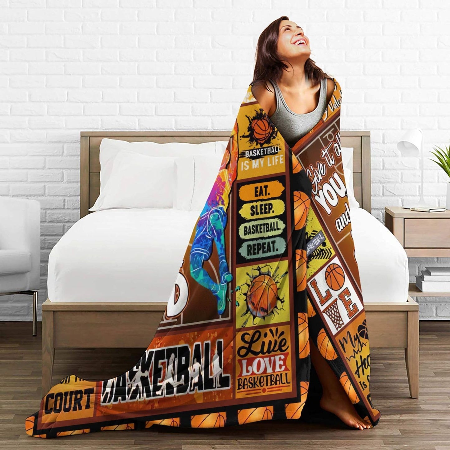 SweetFox Basketball Blanket Basketball Sports Decor Throw Blanket, Gifts for Girls Boys Lovers Super Warm Soft Plush Lightweight Fleece Flannel Bedding Blankets for Kids Adults Women Men 50"X40"