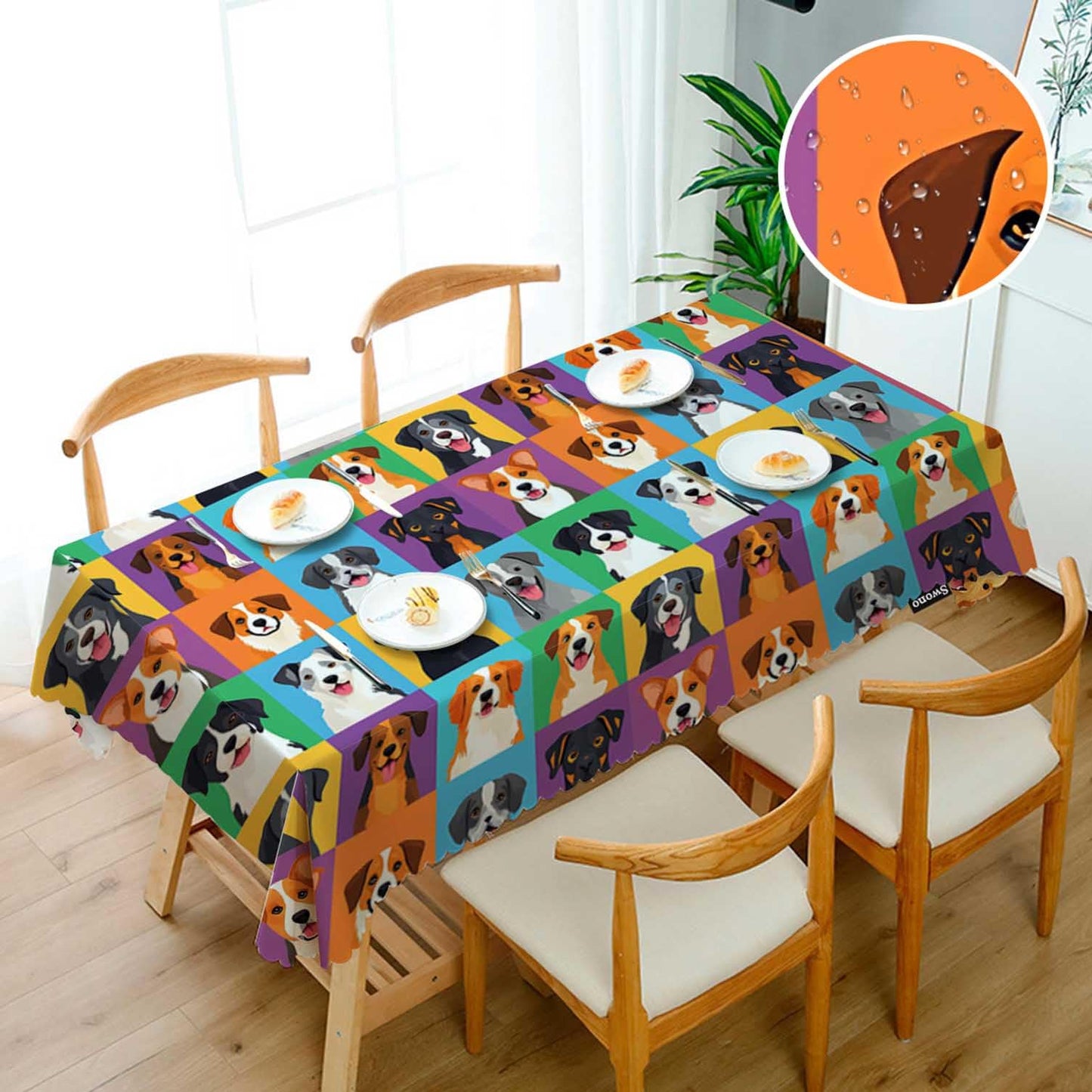 Swono Decorative Rectangle Table Cloth Dog Icon, Dog Puppy Head Poodle Shepherd Terrier Labrador Polyester Tablecloth Kitchen Table Cover for Dining BBQ Picnic Coffee Table 50x72, 4-6 Seats