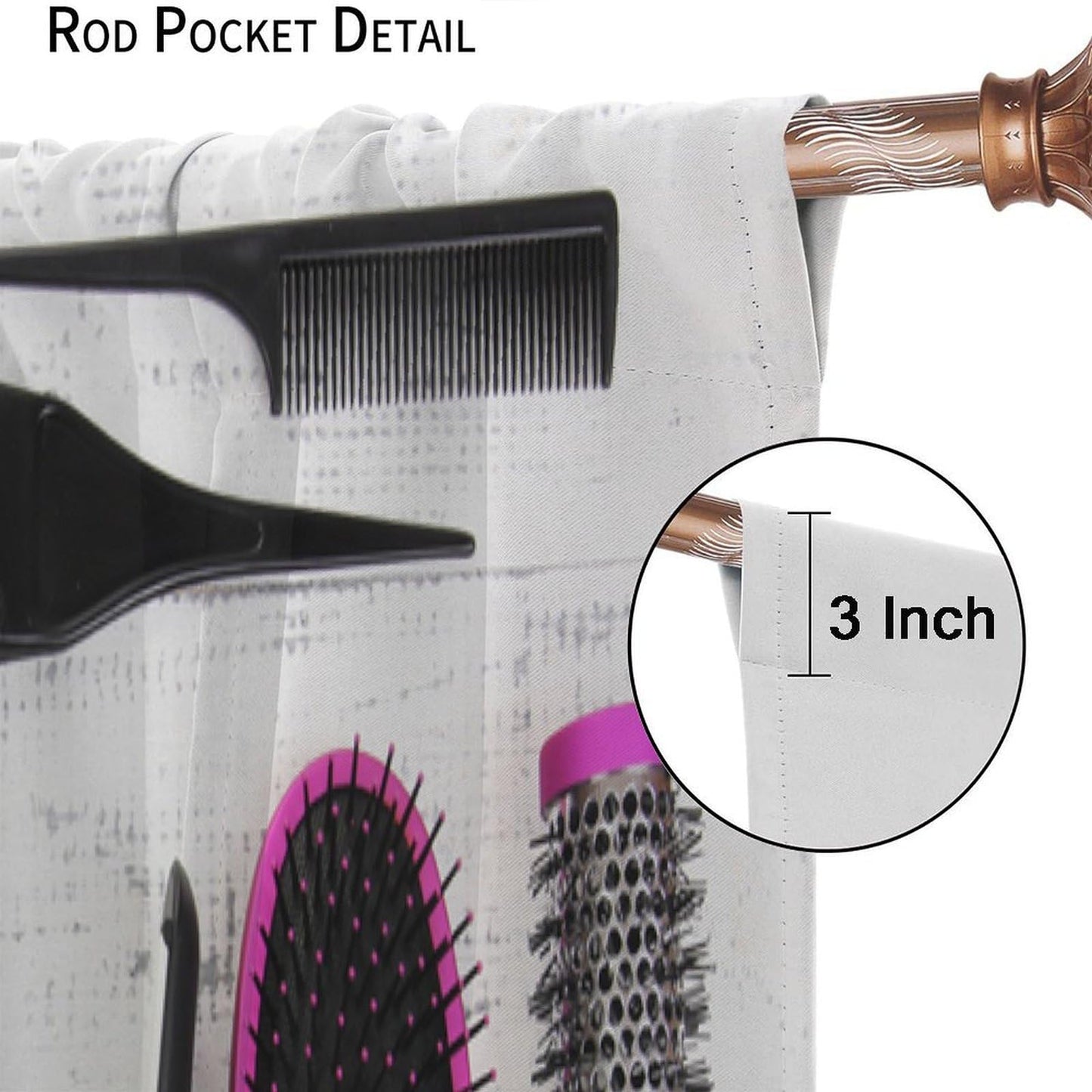 ZhiRain Fashion Makeup Curtains Hair Salon Cosmetic Haircut Equipment Hair Dryer and Comb Pattern Curtain with Rod Pocket for Home Decor Drapes Window Treatments 2 Panels Set 42x45 Inch