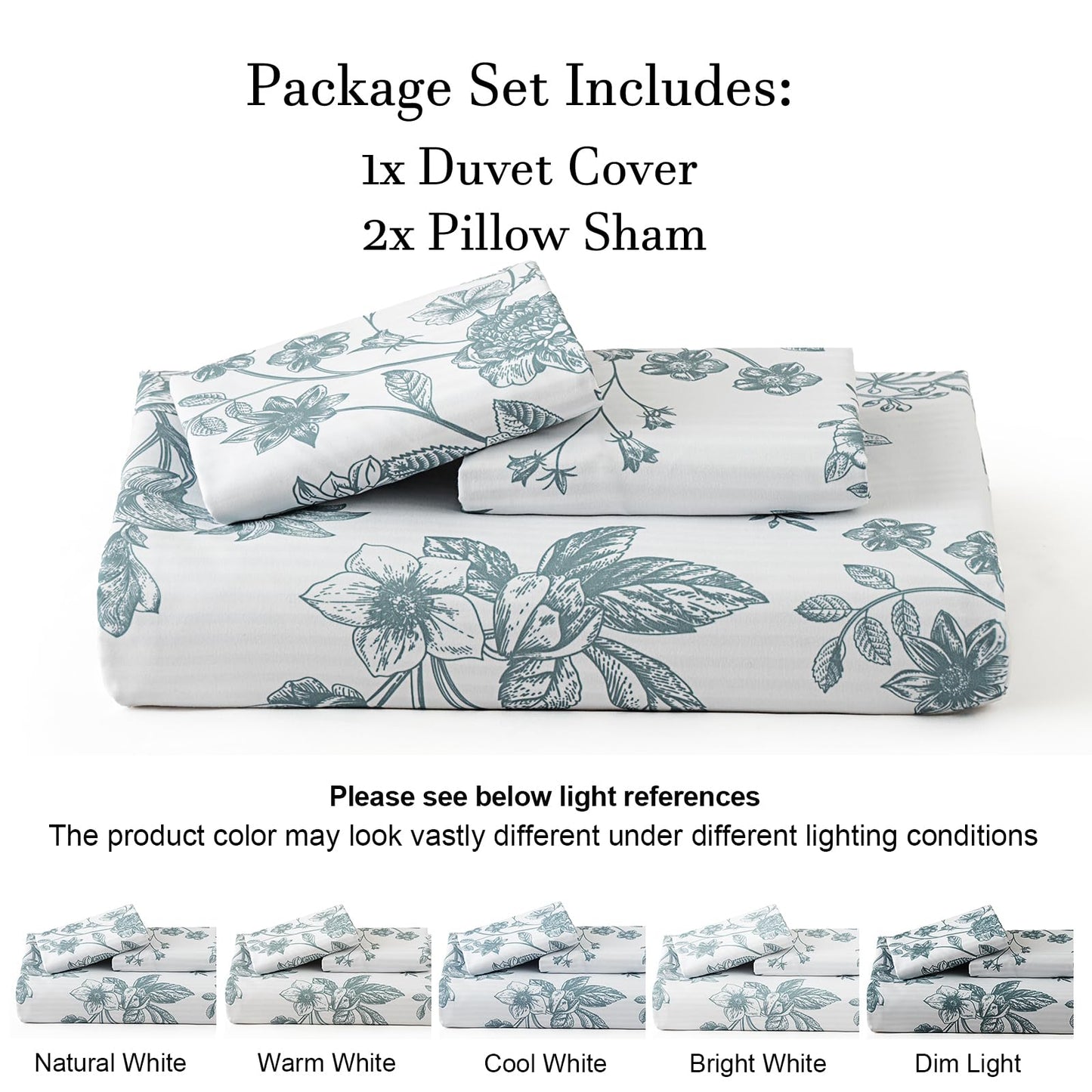 PHF Ultra Soft Floral Duvet Cover Queen Size, Printed Bedding Set 3 Pieces, Comfy Farmhouse Pattern Duvet Cover Set with 2 Pillow Shams, Zipper Closure and 8 Ties, 90"x90", Flower-Blue