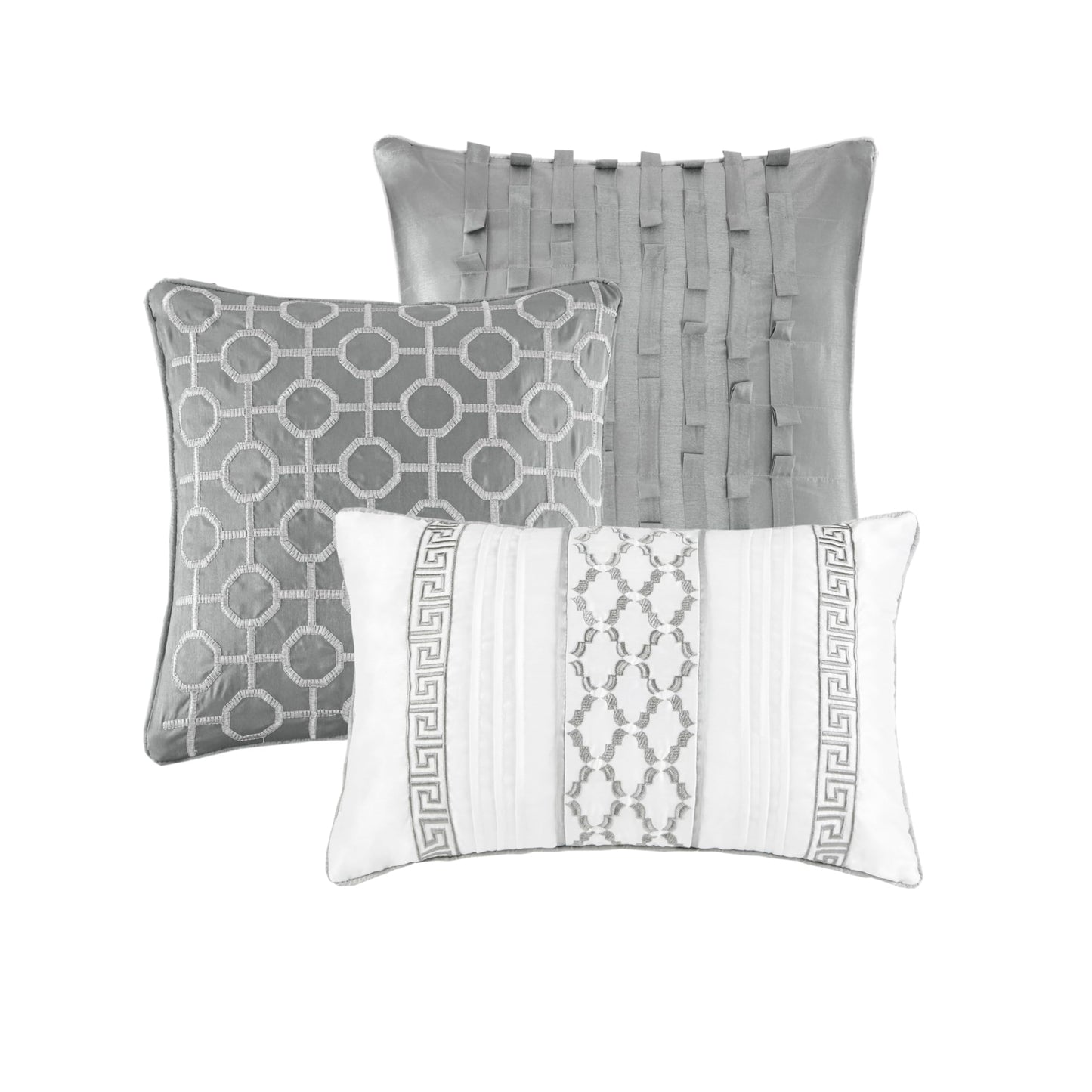 Madison Park Luxury Comforter Set-Traditional Jacquard Design All Season Down Alternative Bedding, Matching Bedskirt, Decorative Pillows, Queen(90"x90"), Bennett, Geometric Grey 7 Piece