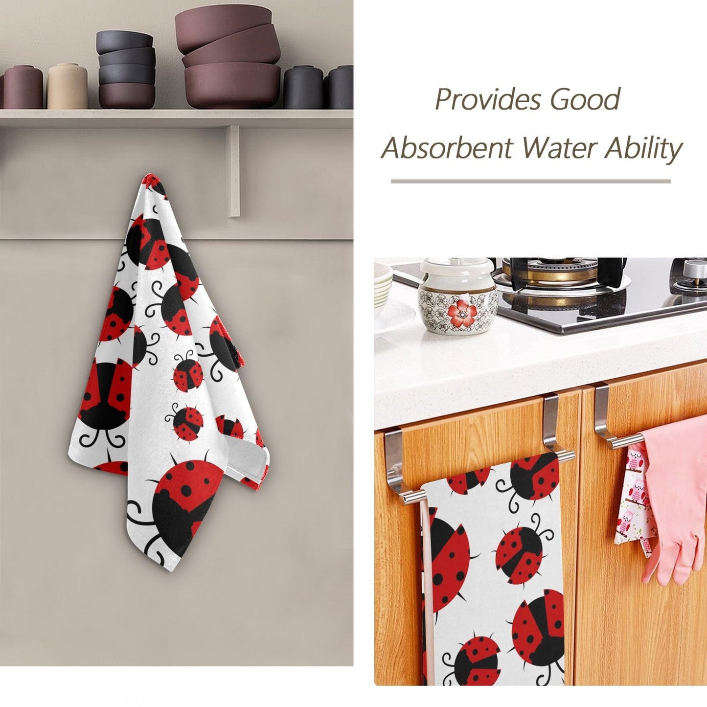 Ladybug Hand Towels for Bathroom Set of 2, Red and White Cartoon Insect Bath Towels Soft Absorbent Decorative Fingertip Towels Home Hotel Spa Gym Face Towels Kitchen Tea Dish Towels 14" x 28"