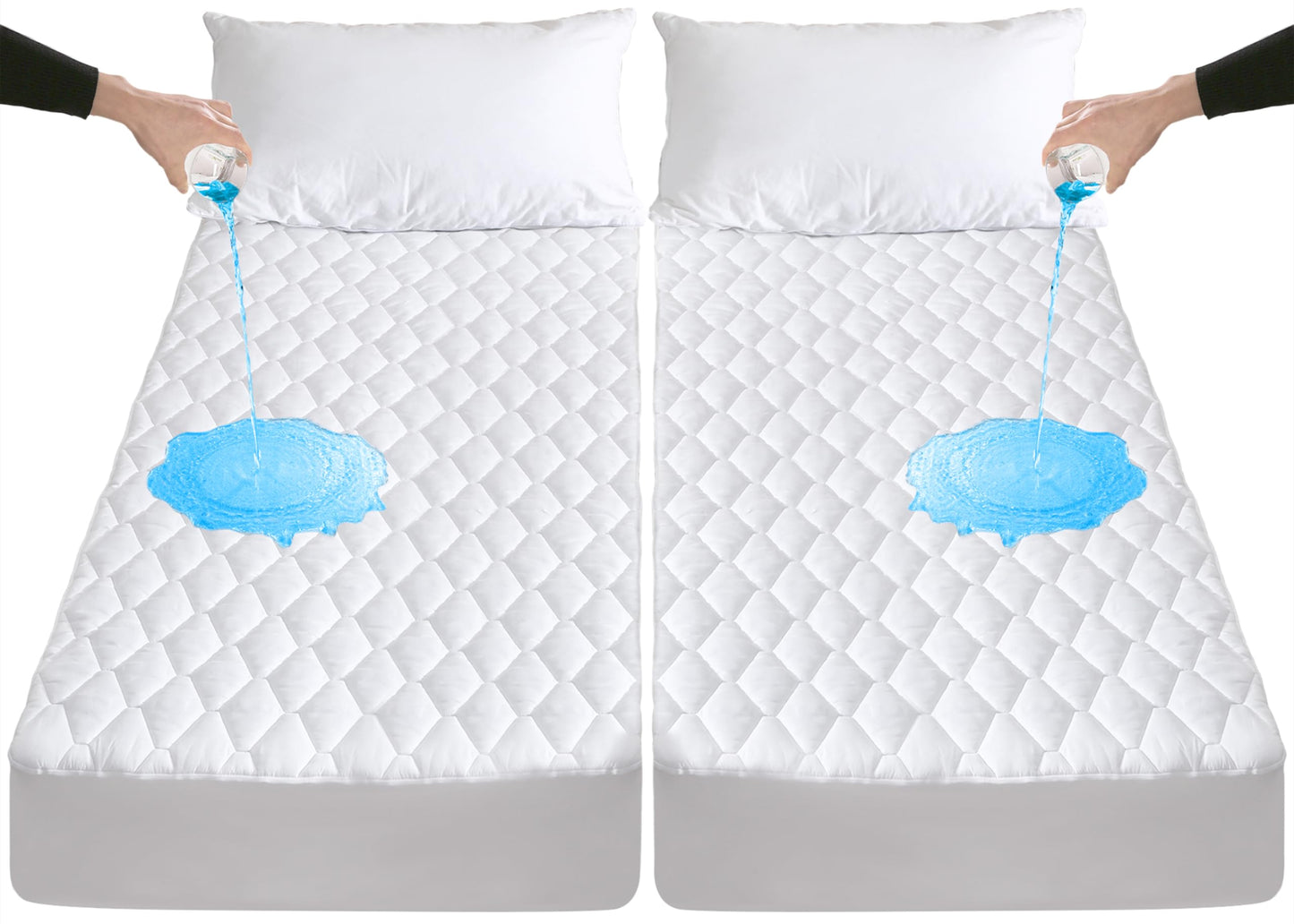 KUTUU Waterproof Split King Mattress Protector for Adjustable Beds, Breathable Noiseless Split King Mattress Pad Cover, 6-18 Inches Deep Pocket, White