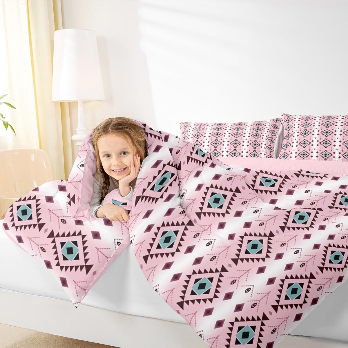 jejeloiu Boho Western Comforter Set Queen Size Bohemian Southwestern Bedding Set for Kids Boys Girls Aztec Decor Duvet Quilt Country Bedroom Farmhouse 3 Pcs with 2 Pillow Cases