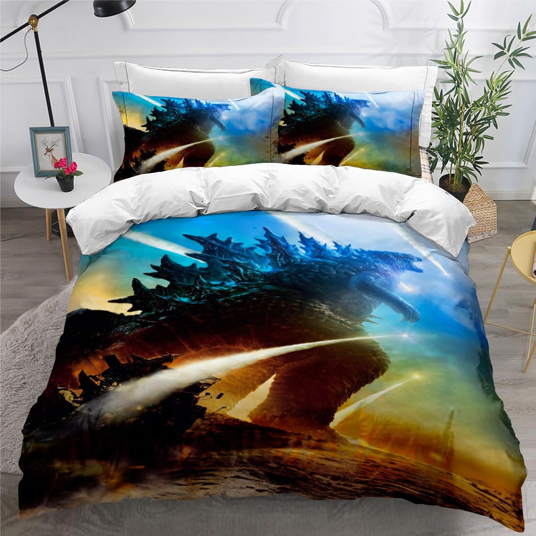 Duvet Cover Set Boys Queen Size Dinosaur Quilt Cover Bedding Set 3D for Men Kids Microfiber 1 Piece Comforter Cover with Zipper Closure 2 Pieces Pillow Shames No Comforter Included (Dino24, Twin)