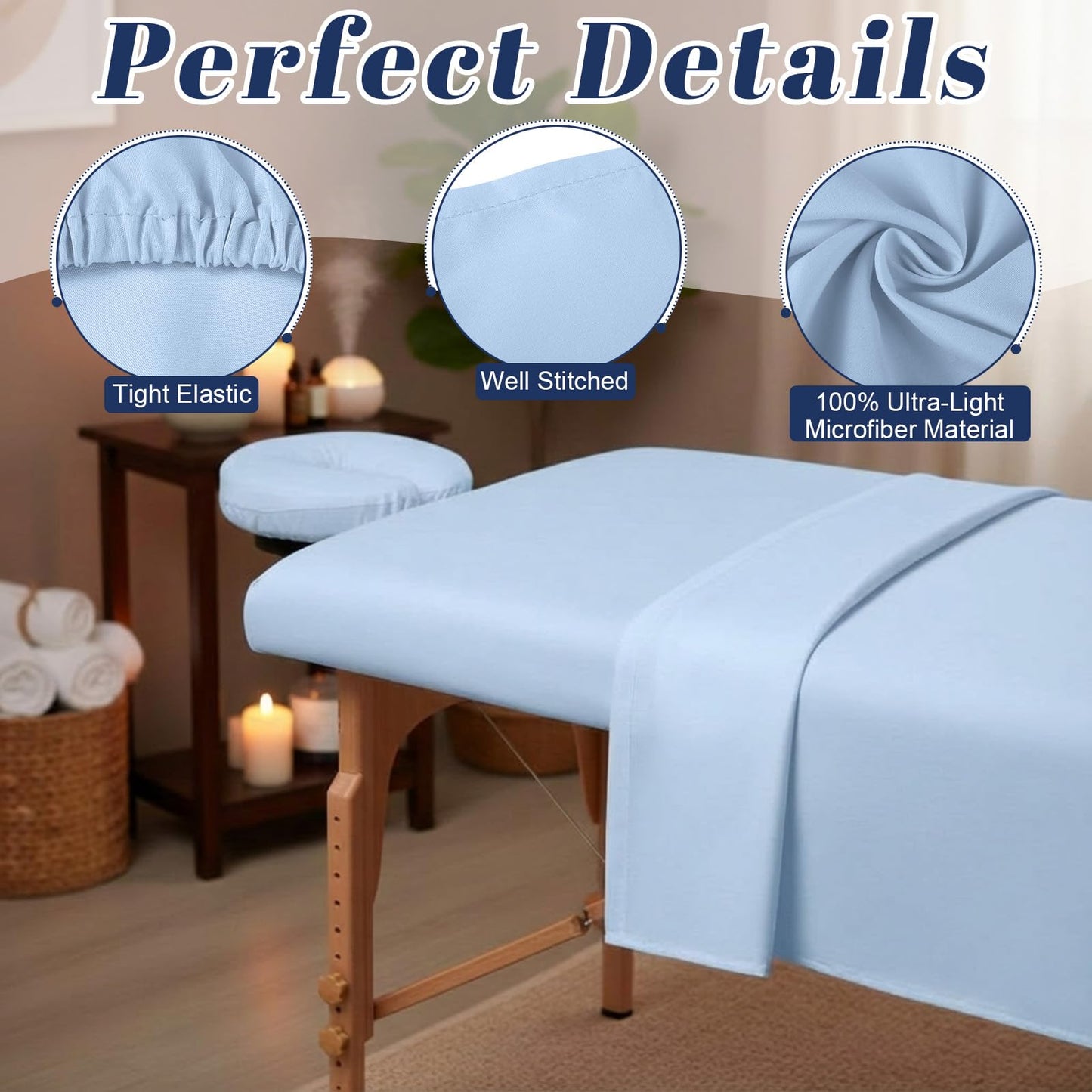 Oudain 4 Sets 3 Piece Soft Microfiber Massage Table Sheets Set Bulk Includes Massage Flat Sheet and Fitted Sheet and Face Rest Cover(Blue)